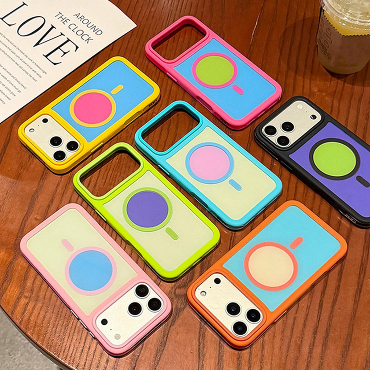 Compatible with iPhone 18 Pro Max Color Blocked 2 in 1 PC Dual-Layer TPU Magnetic Phone Case - Orange + Blue
