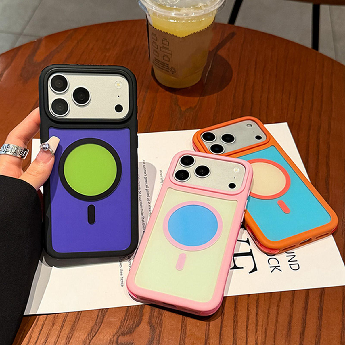 Compatible with iPhone 18 Pro Max Color Blocked 2 in 1 PC Dual-Layer TPU Magnetic Phone Case - Blue + Pink