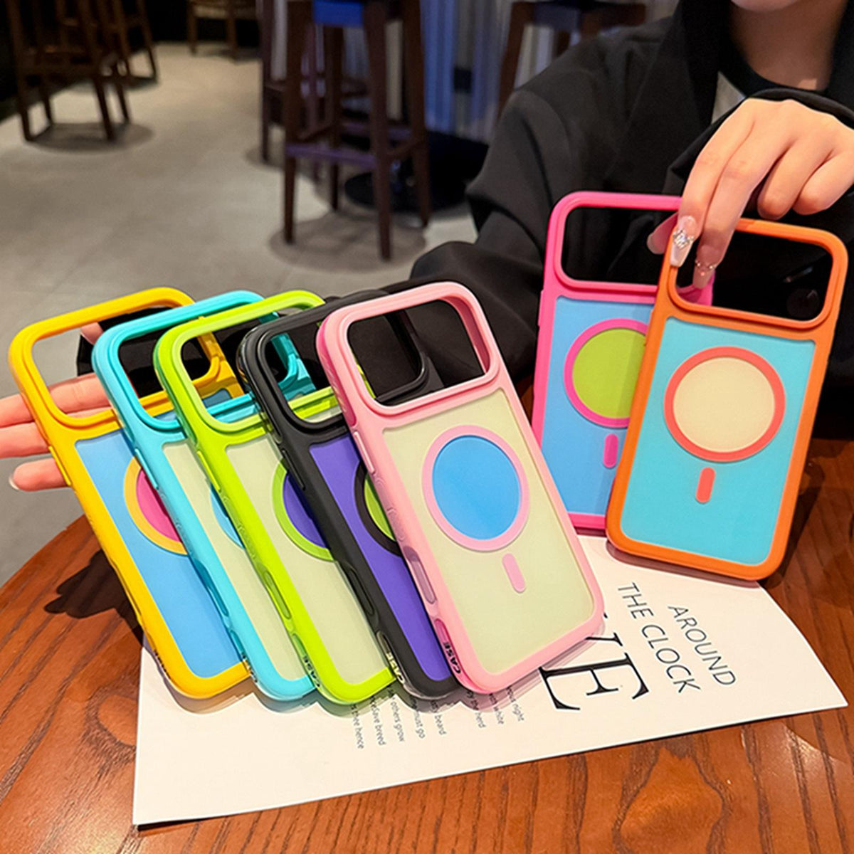 Compatible with iPhone 18 Pro Max Color Blocked 2 in 1 PC Dual-Layer TPU Magnetic Phone Case - Orange + Blue