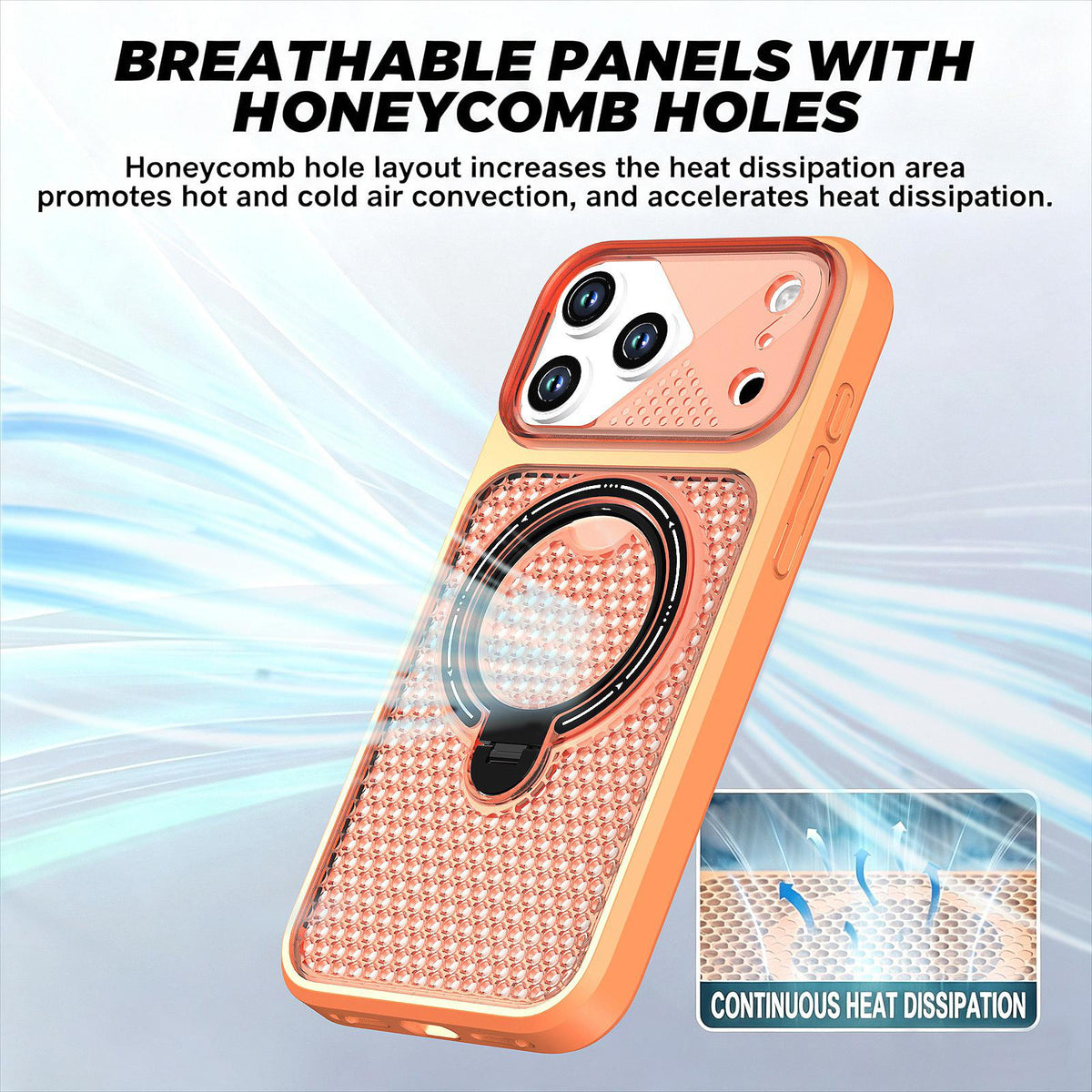 Compatible with iPhone 18 Pro Max Colored Cooling 360 Degree Rotation Ring Holder Magnetic Phone Case - Orange