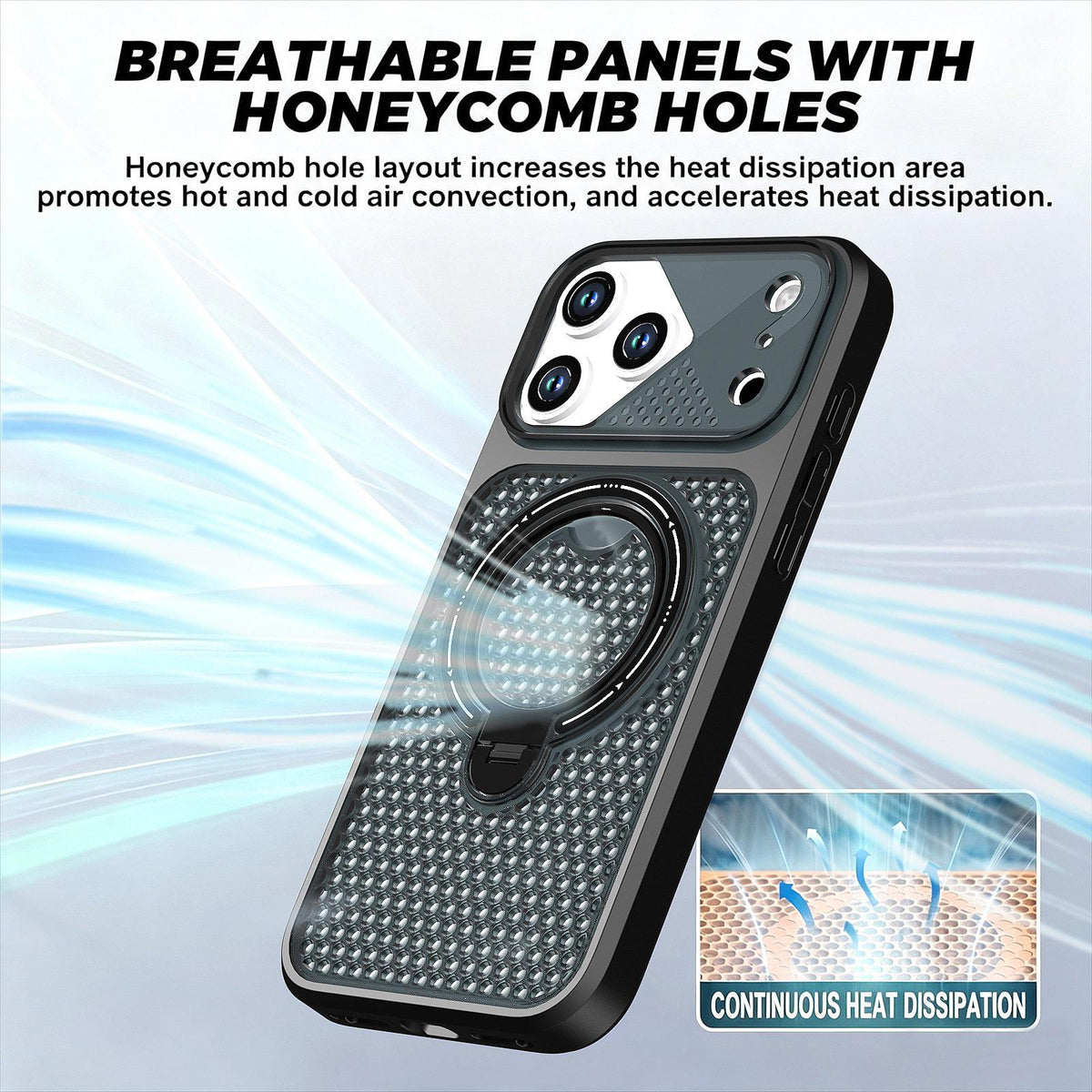 Compatible with iPhone 18 Pro Max Colored Cooling 360 Degree Rotation Ring Holder Magnetic Phone Case - Black