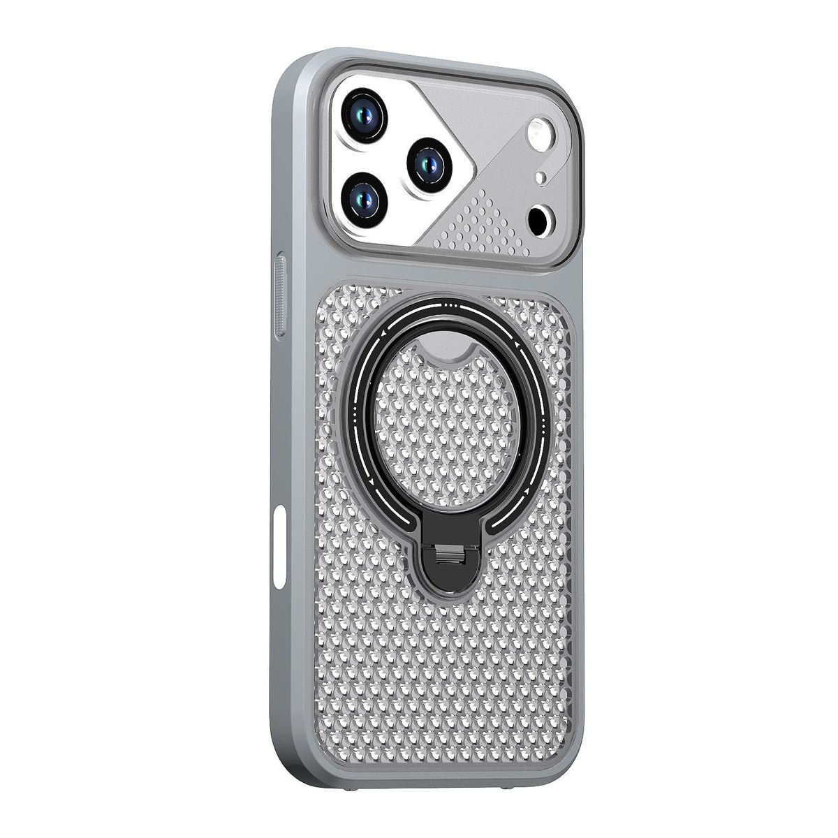 Compatible with iPhone 18 Pro Max Colored Cooling 360 Degree Rotation Ring Holder Magnetic Phone Case - Grey