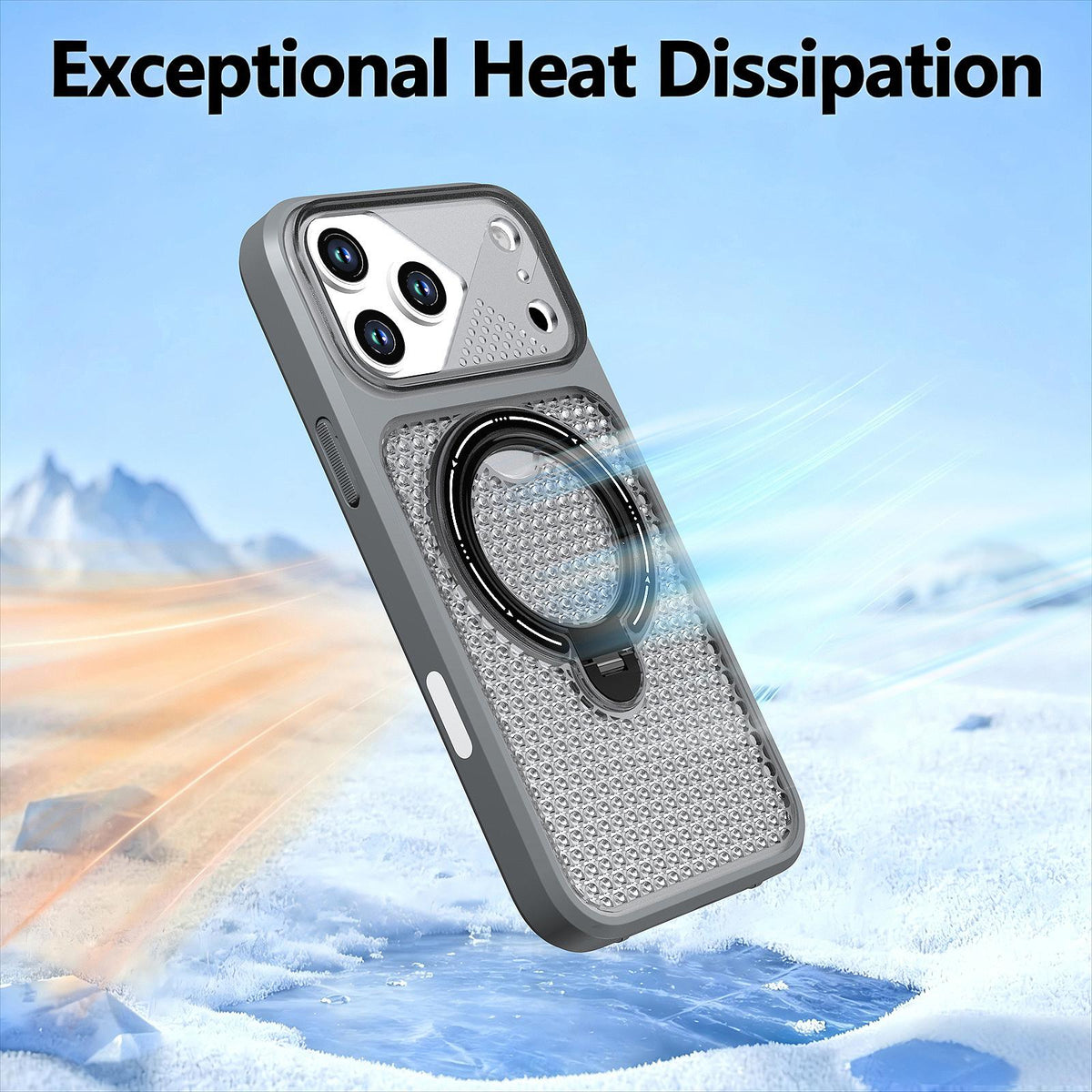 Compatible with iPhone 18 Pro Max Colored Cooling 360 Degree Rotation Ring Holder Magnetic Phone Case - Grey