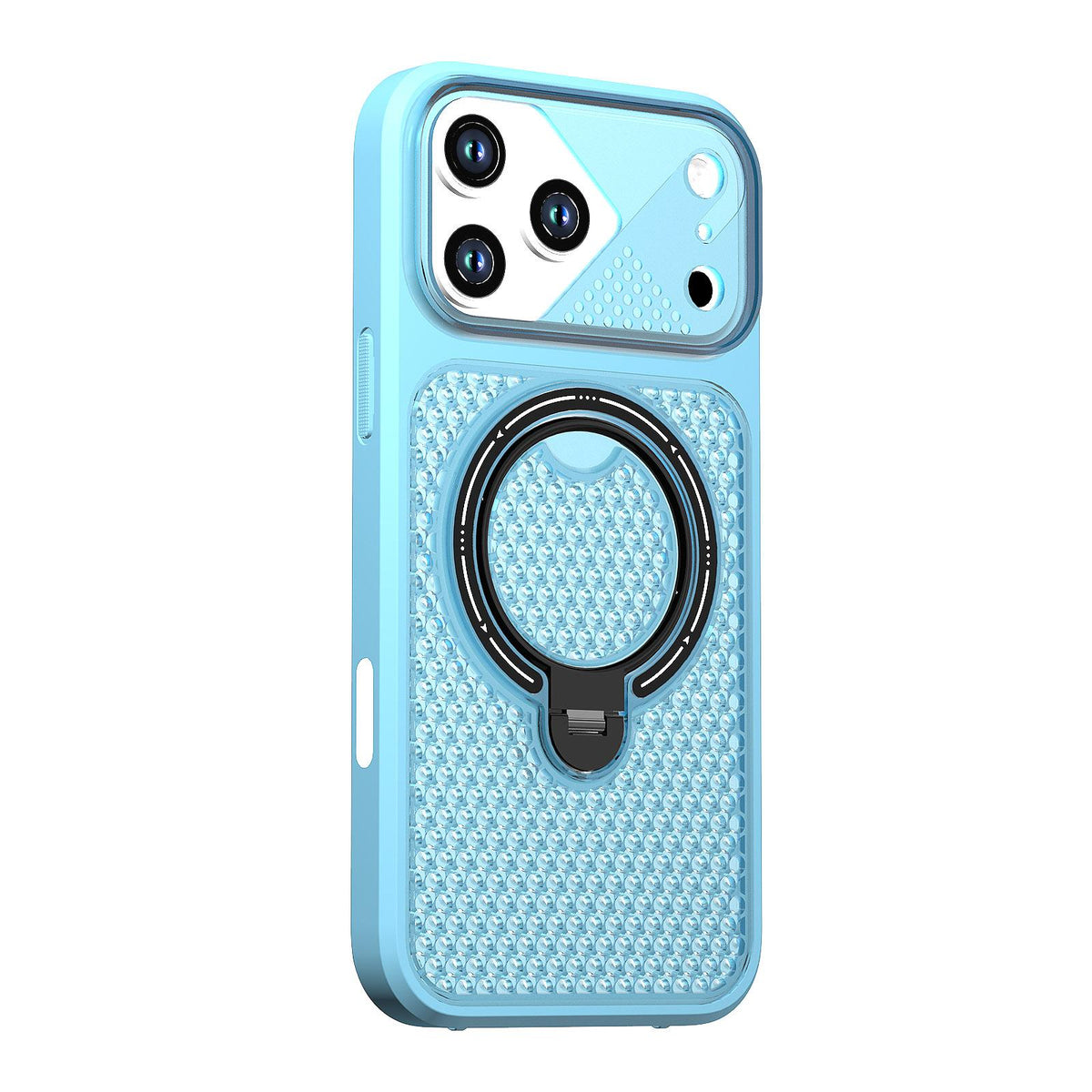 Compatible with iPhone 18 Pro Max Colored Cooling 360 Degree Rotation Ring Holder Magnetic Phone Case - Blue