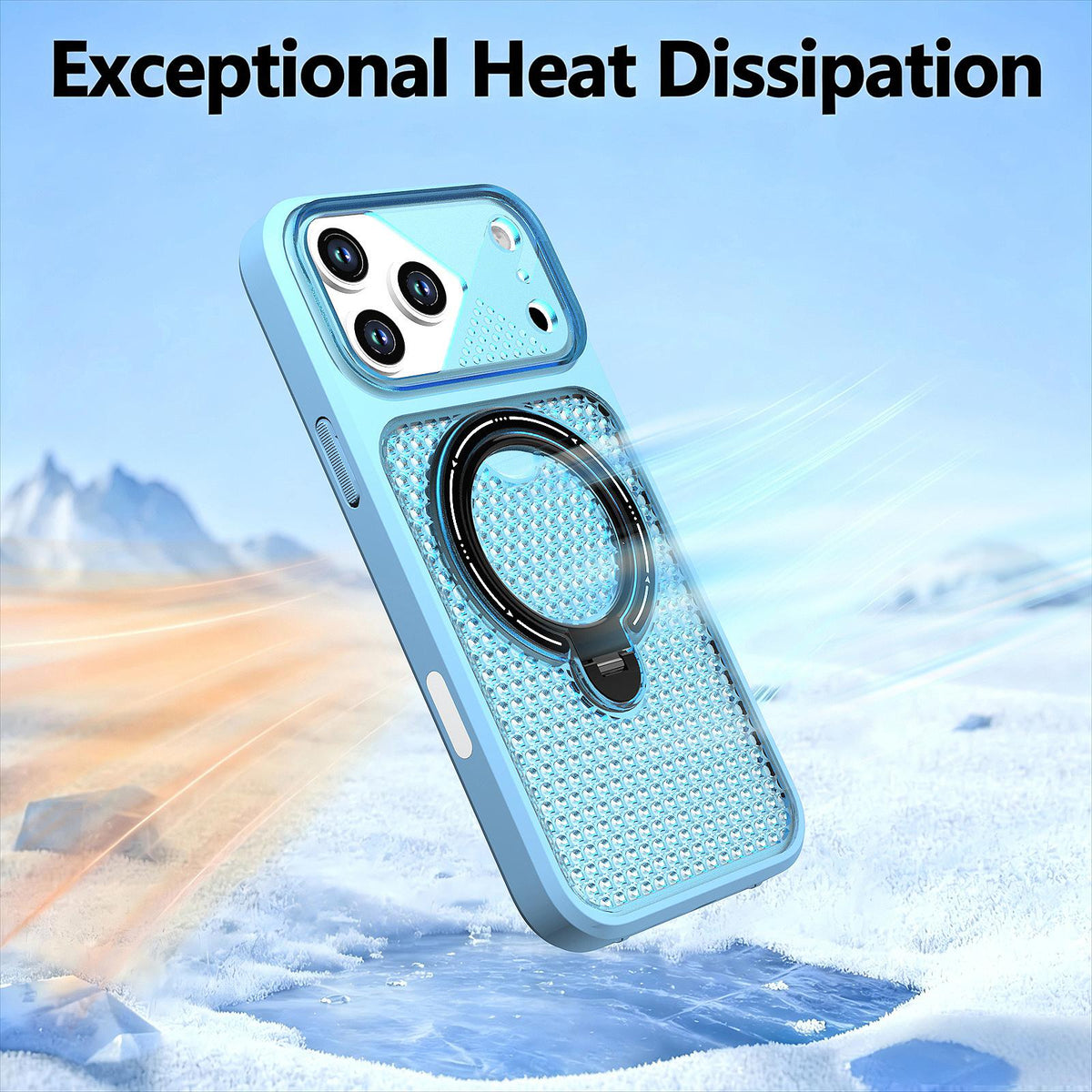 Compatible with iPhone 18 Pro Max Colored Cooling 360 Degree Rotation Ring Holder Magnetic Phone Case - Blue