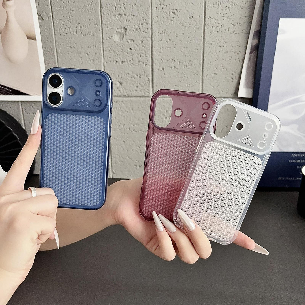Compatible with iPhone 18 Pro Max Mecha Style Heat Dissipation Mesh TPU Phone Case - Transparent Dark Blue