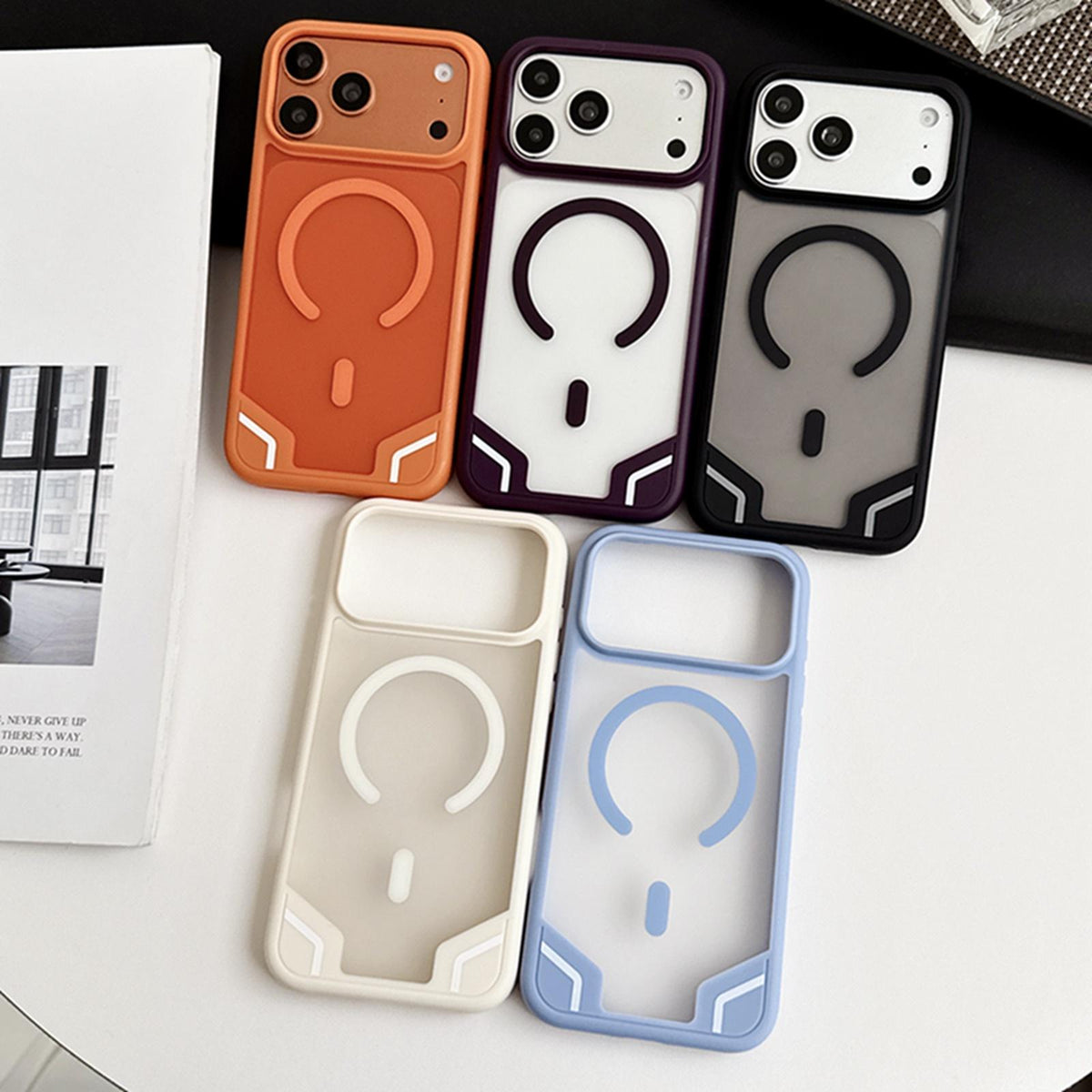 Compatible with iPhone 18 Pro Max Armor 2 in 1 TPU Dual-Layer PC Frosted Magnetic Phone Case - White