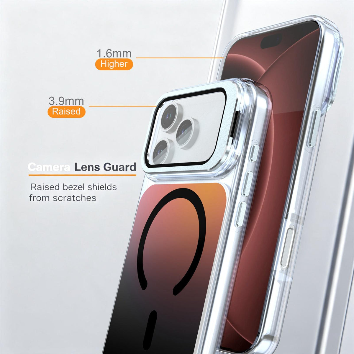Compatible with iPhone 18 Pro Max Gradient Discolor Lens Protector Kickstand Magnetic Phone Case - Black