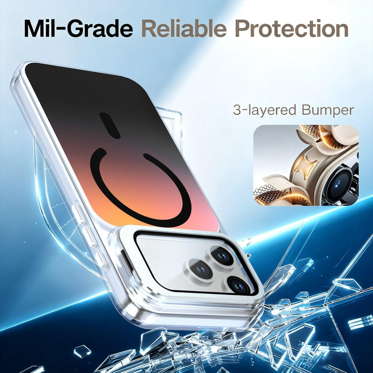 Compatible with iPhone 18 Pro Max Gradient Discolor Lens Protector Kickstand Magnetic Phone Case - Black