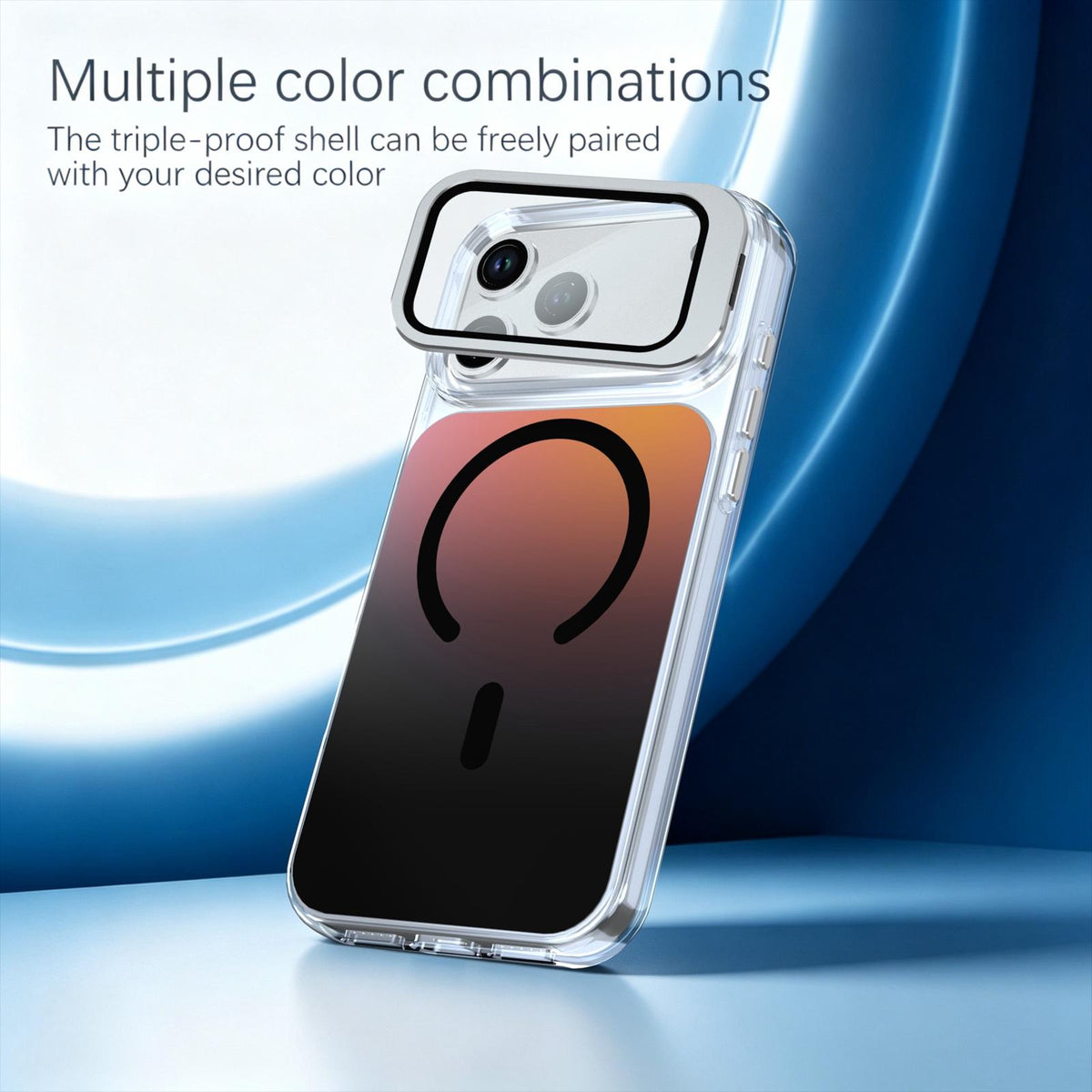 Compatible with iPhone 18 Pro Max Gradient Discolor Lens Protector Kickstand Magnetic Phone Case - Black