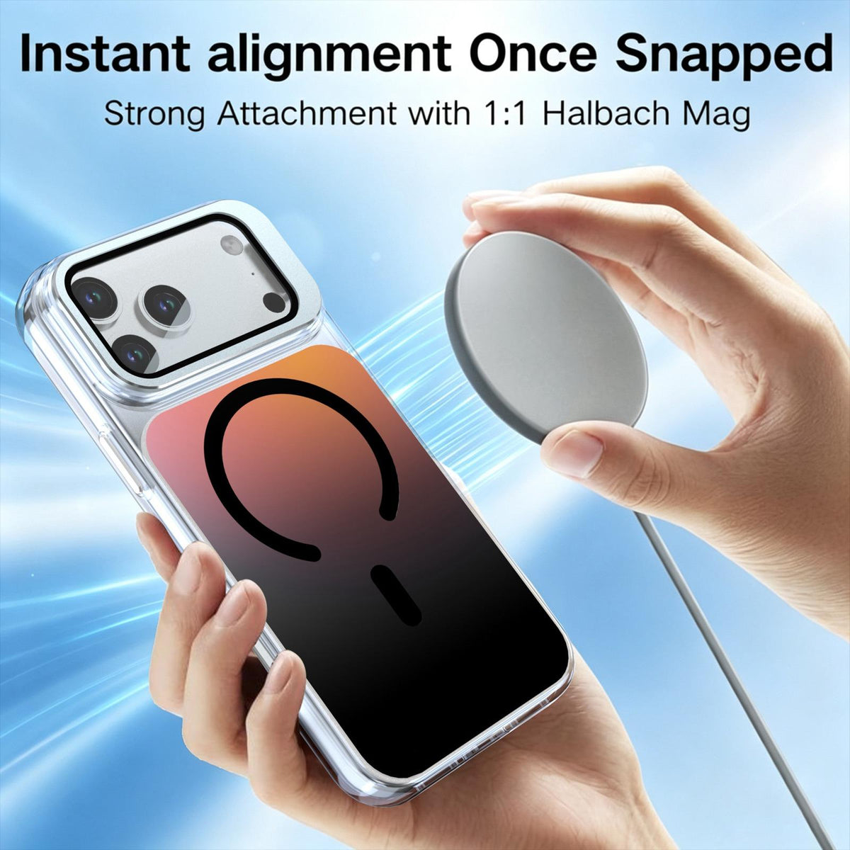 Compatible with iPhone 18 Pro Max Gradient Discolor Lens Protector Kickstand Magnetic Phone Case - Black