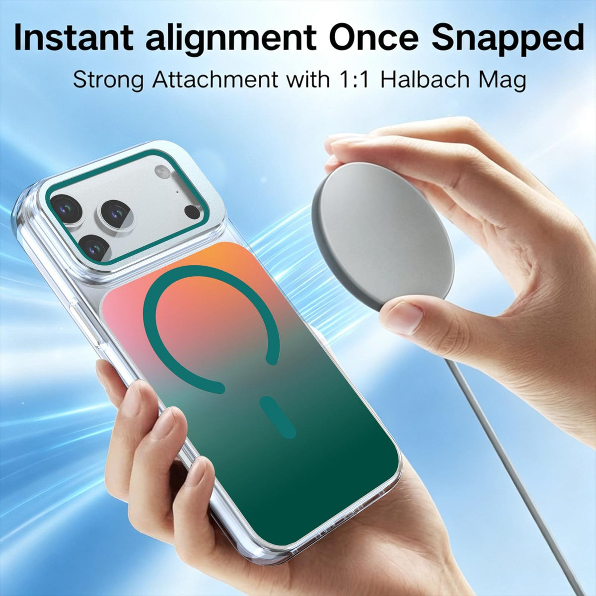 Compatible with iPhone 18 Pro Max Gradient Discolor Lens Protector Kickstand Magnetic Phone Case - Green
