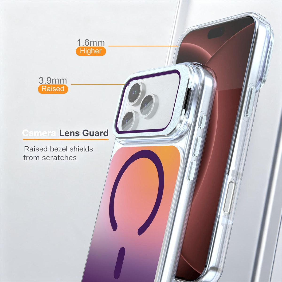 Compatible with iPhone 18 Pro Max Gradient Discolor Lens Protector Kickstand Magnetic Phone Case - Purple
