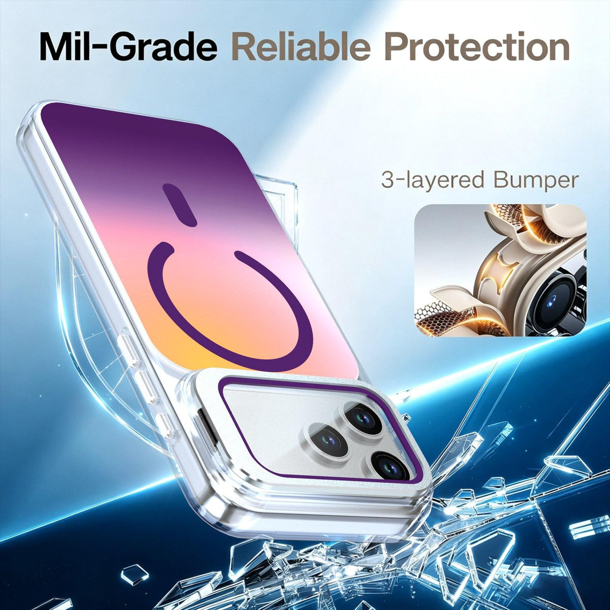 Compatible with iPhone 18 Pro Max Gradient Discolor Lens Protector Kickstand Magnetic Phone Case - Purple