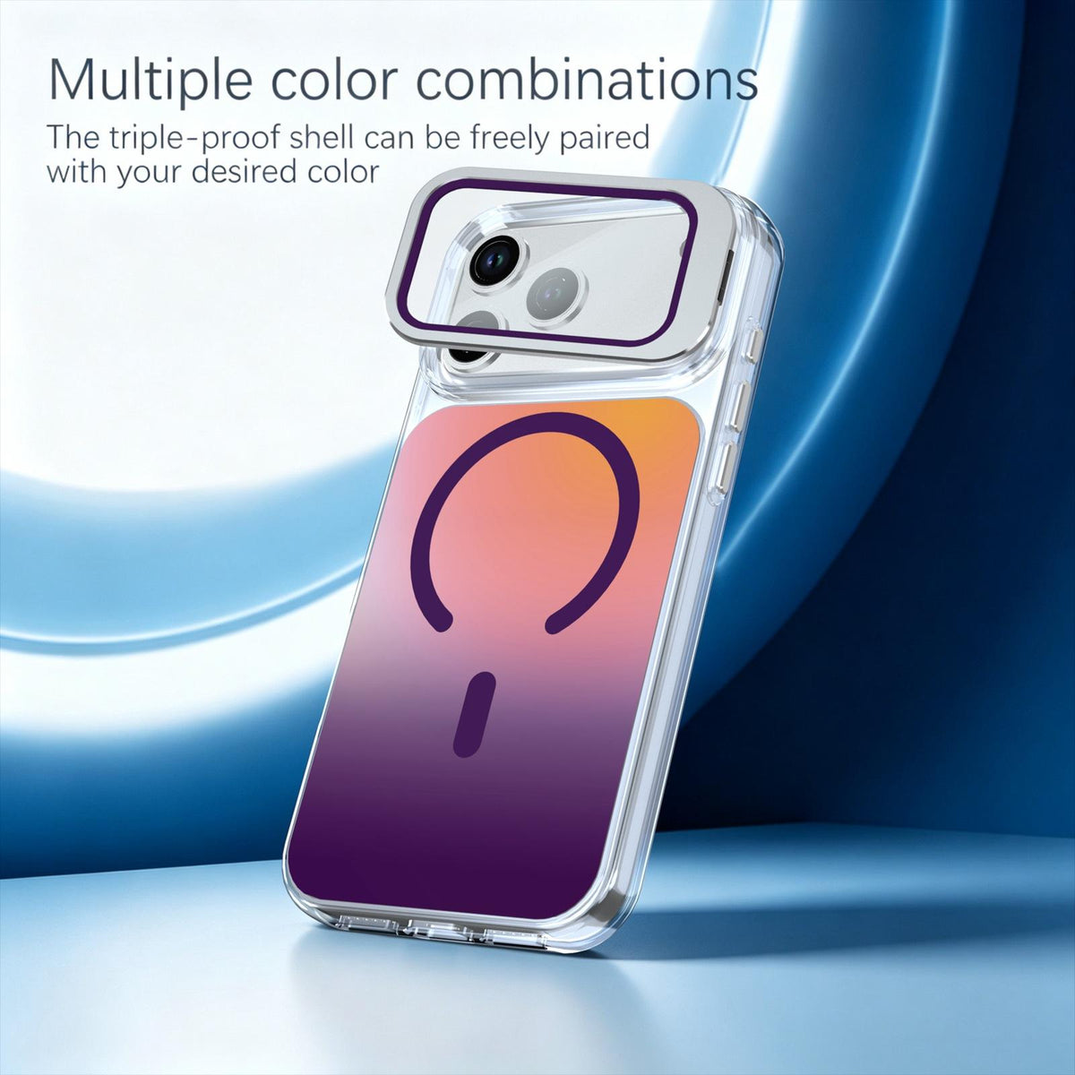 Compatible with iPhone 18 Pro Max Gradient Discolor Lens Protector Kickstand Magnetic Phone Case - Purple