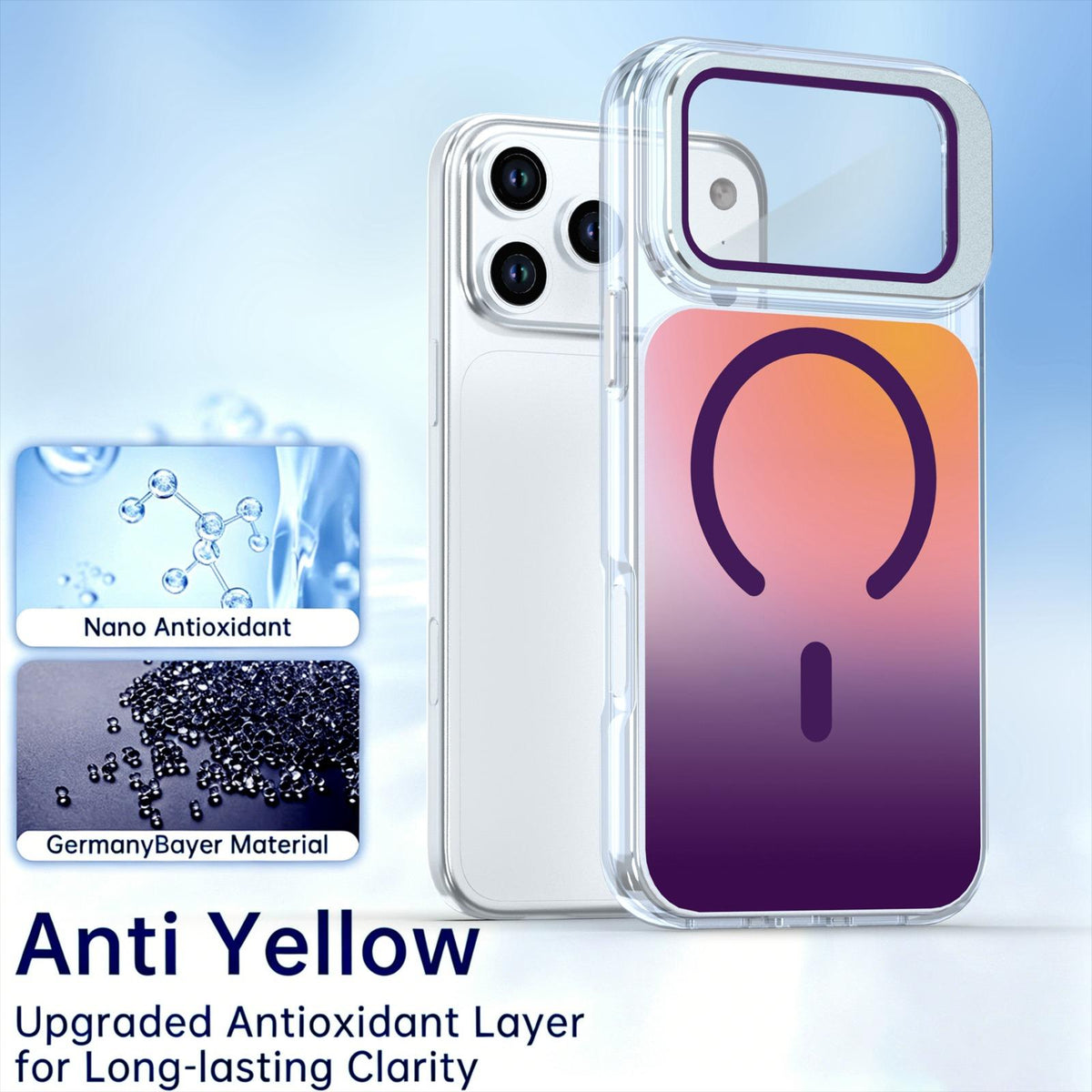 Compatible with iPhone 18 Pro Max Gradient Discolor Lens Protector Kickstand Magnetic Phone Case - Purple
