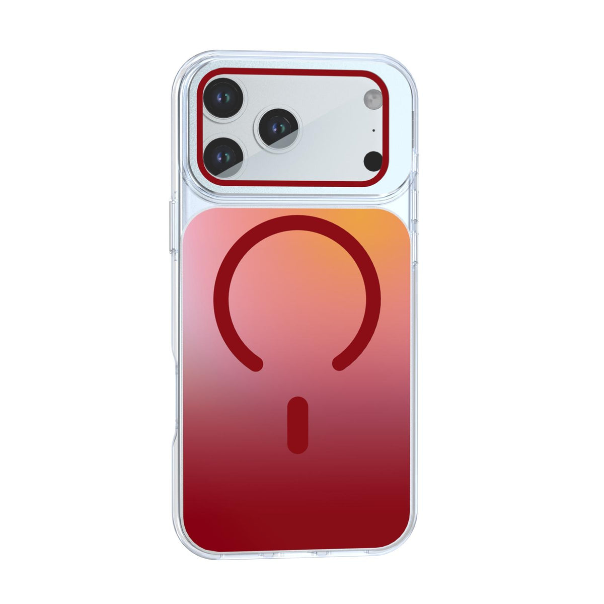 Compatible with iPhone 18 Pro Max Gradient Discolor Lens Protector Kickstand Magnetic Phone Case - Red