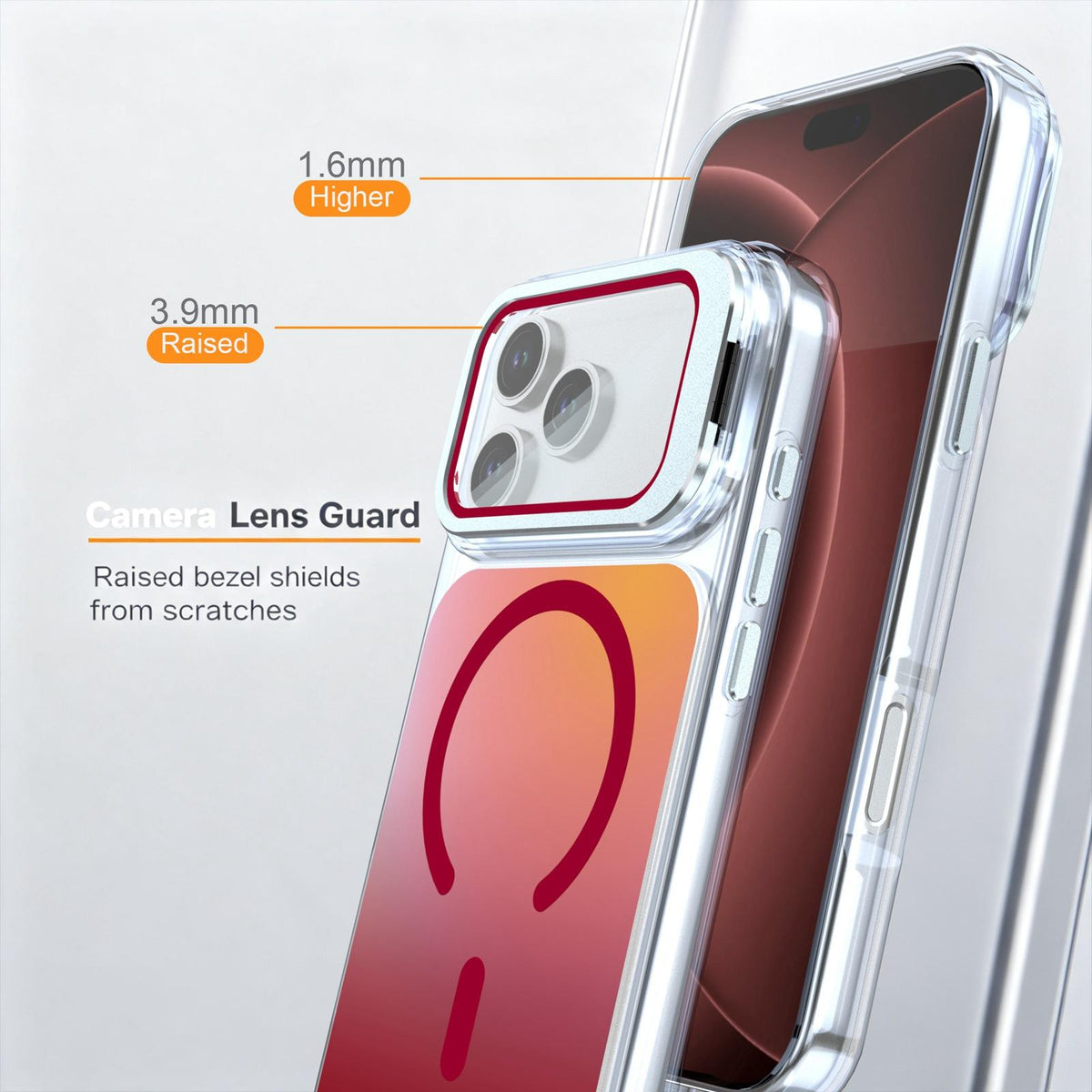 Compatible with iPhone 18 Pro Max Gradient Discolor Lens Protector Kickstand Magnetic Phone Case - Red