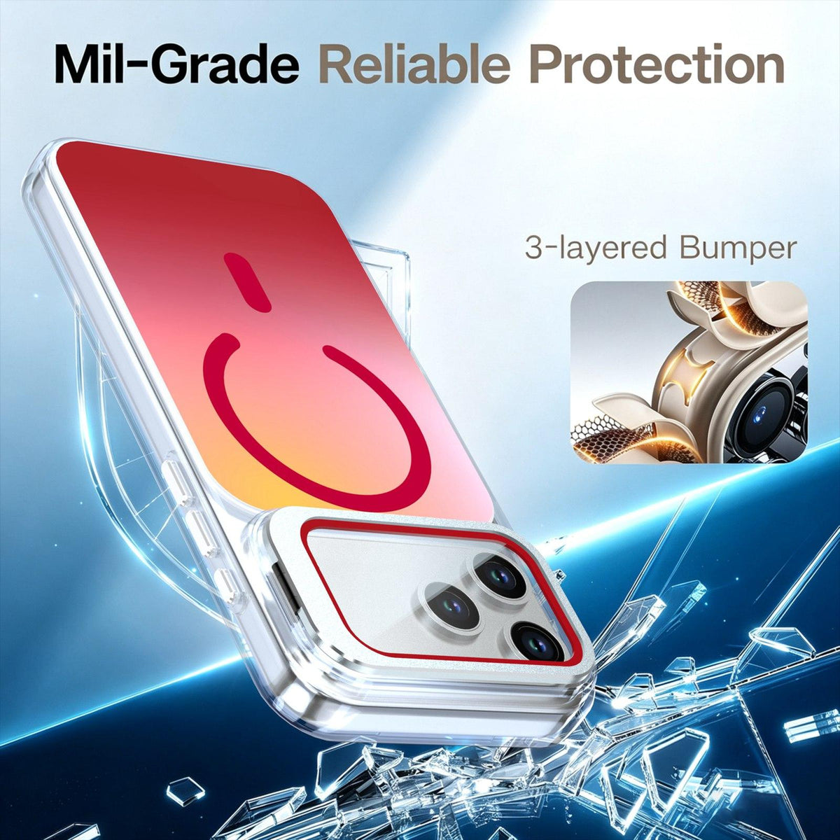 Compatible with iPhone 18 Pro Max Gradient Discolor Lens Protector Kickstand Magnetic Phone Case - Red