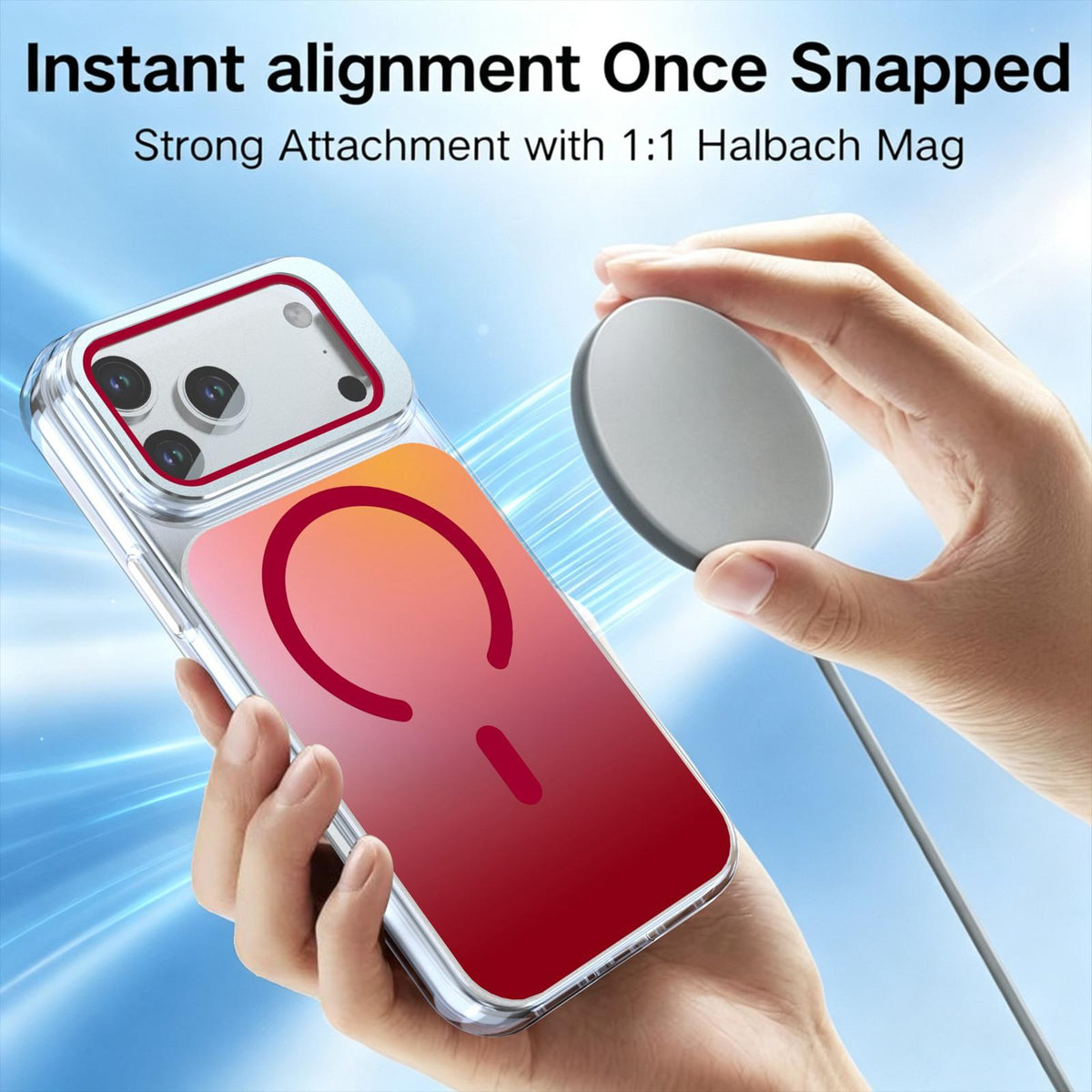 Compatible with iPhone 18 Pro Max Gradient Discolor Lens Protector Kickstand Magnetic Phone Case - Red