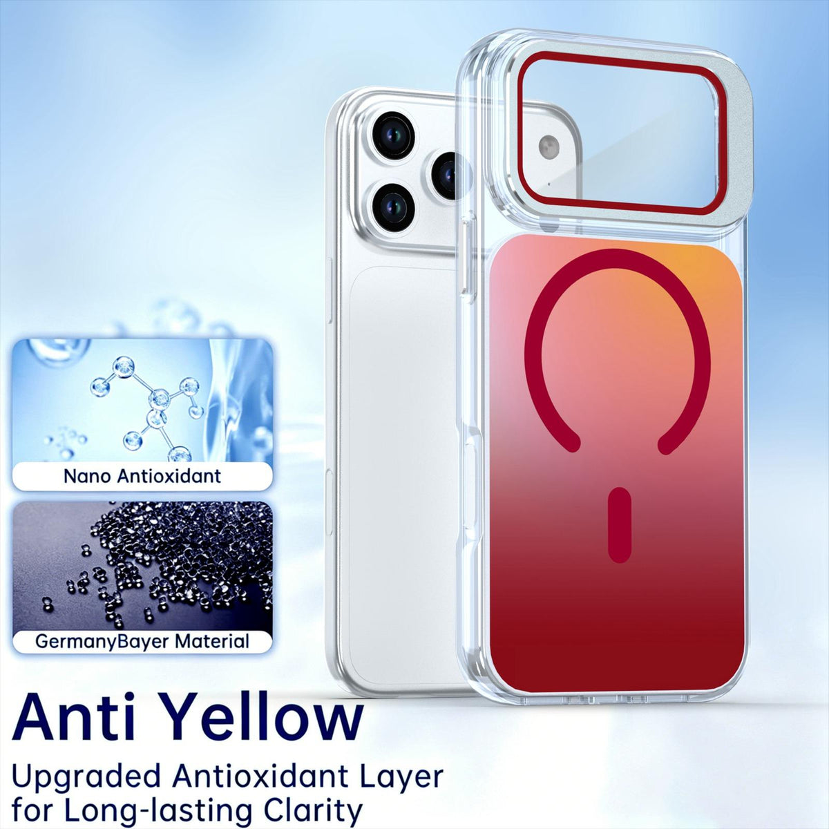 Compatible with iPhone 18 Pro Max Gradient Discolor Lens Protector Kickstand Magnetic Phone Case - Red