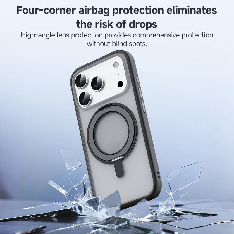 Compatible with iPhone 18 Pro Max ZGA Feitian 360 Rotation Holder Magsafe PC Dual-Layer TPU Phone Case - White