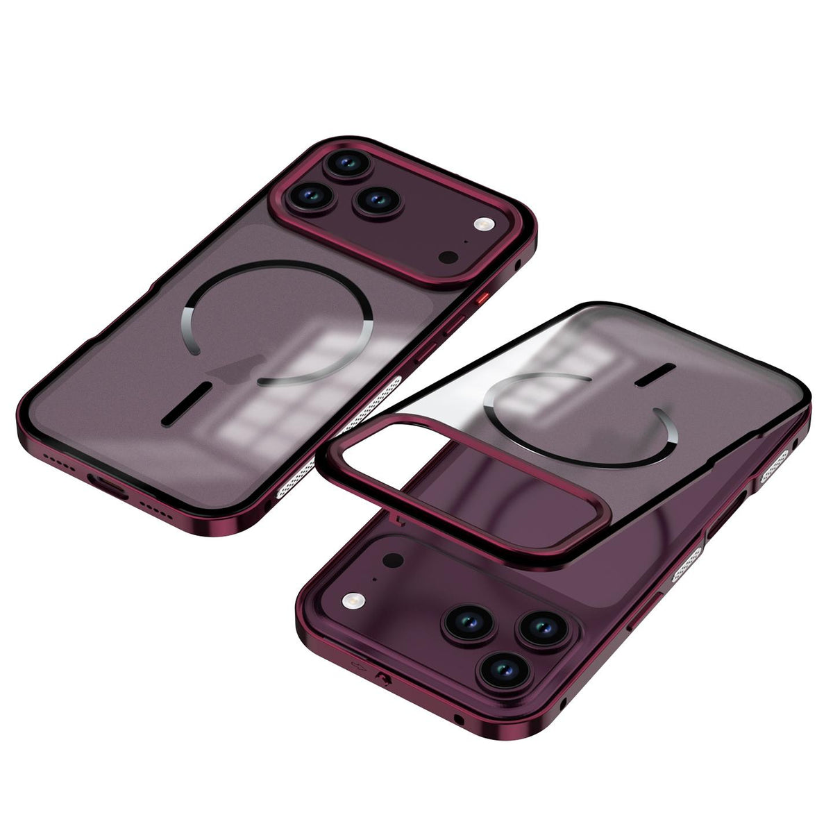 Compatible with iPhone 18 Pro Max Single-sided Snap Buckle Metal Frame Frosted MagSafe Phone Case - Cherry Red