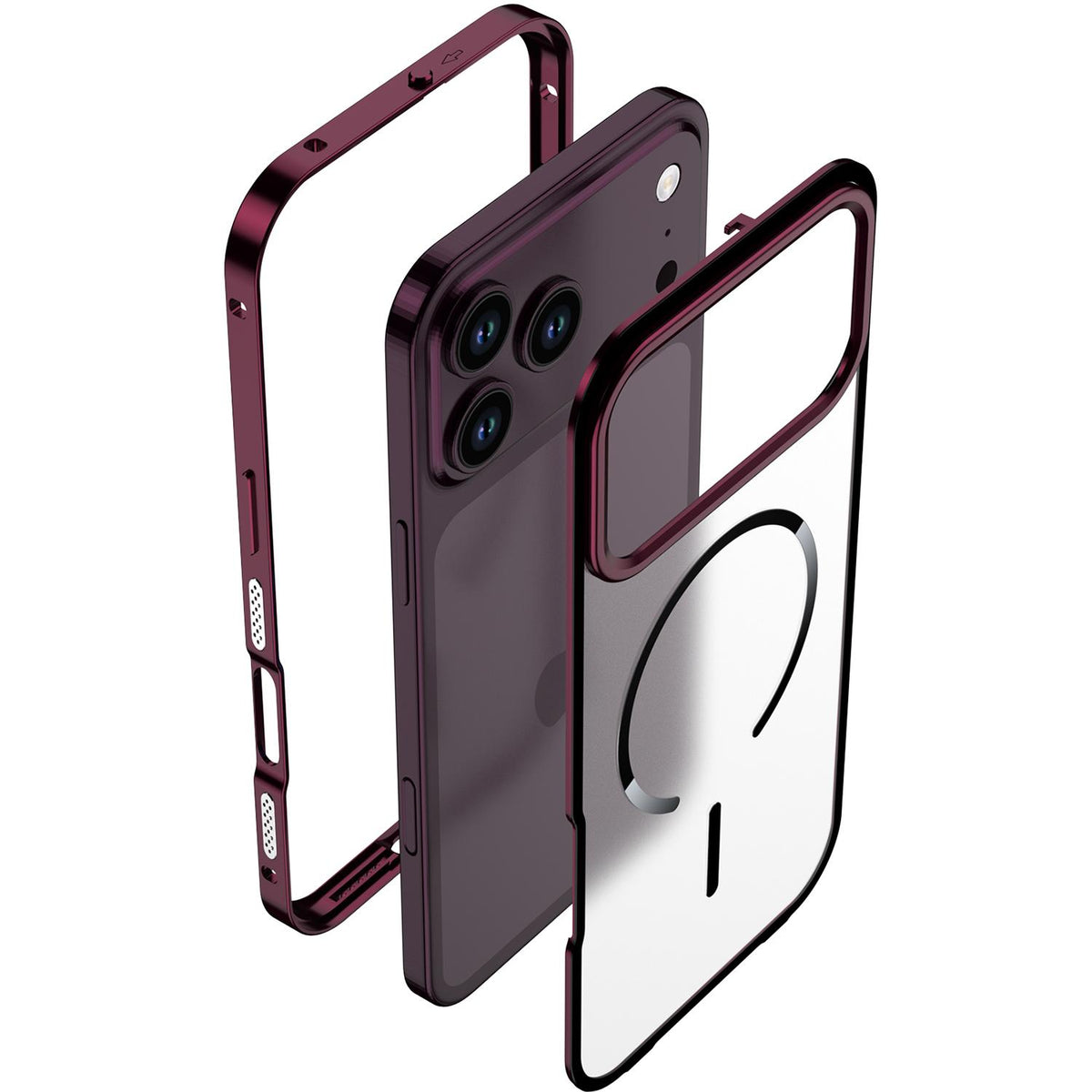 Compatible with iPhone 18 Pro Max Single-sided Snap Buckle Metal Frame Frosted MagSafe Phone Case - Titanium Blue