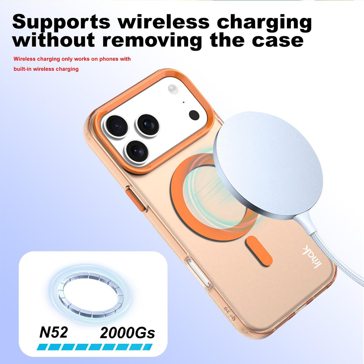 Compatible with iPhone 18 Pro imak Candy Series Magnetic Shockproof Phone Case - Orange