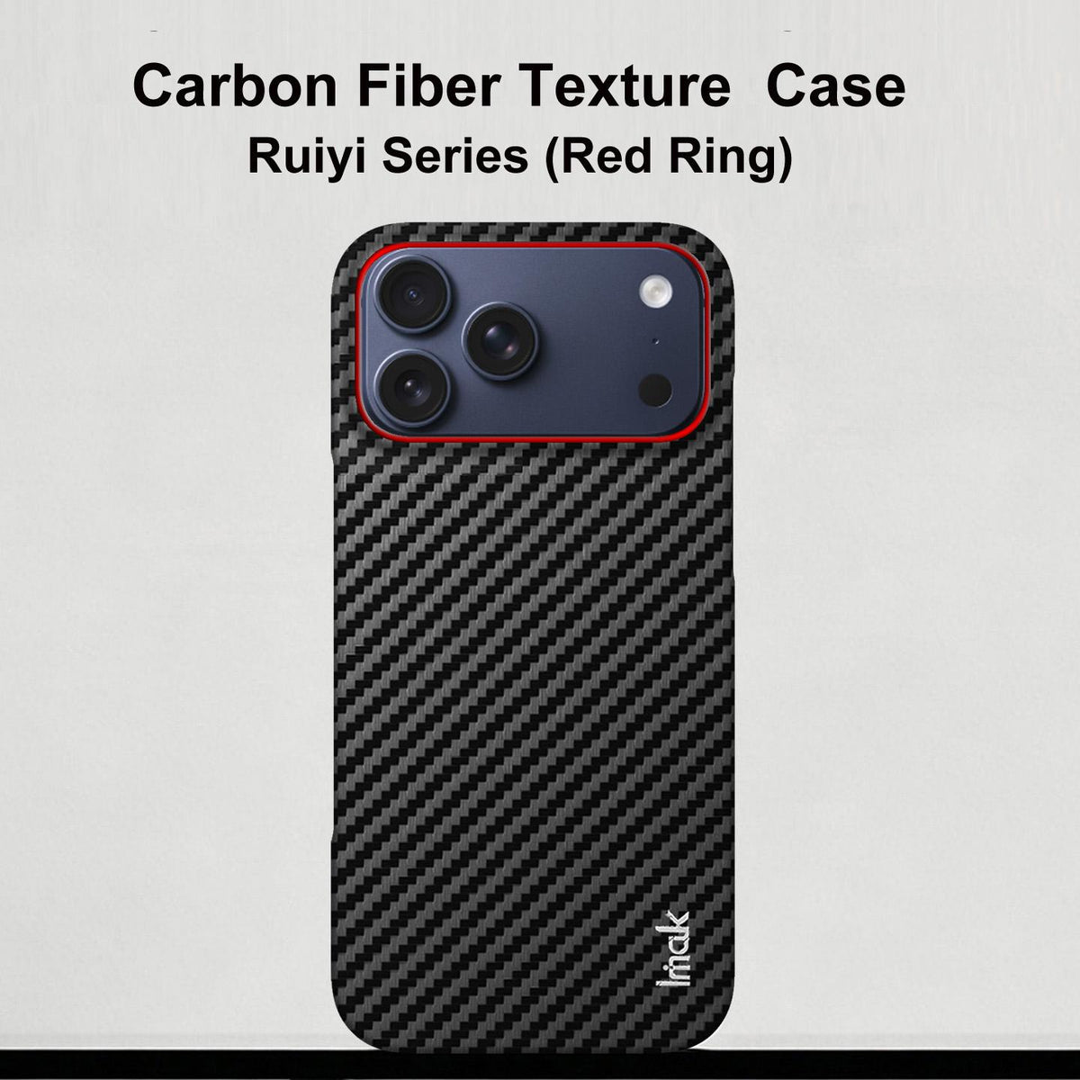Compatible with iPhone 18 Pro Max imak Ruiyi Series Red Ring Carbon Fiber Texture Phone Case - Black
