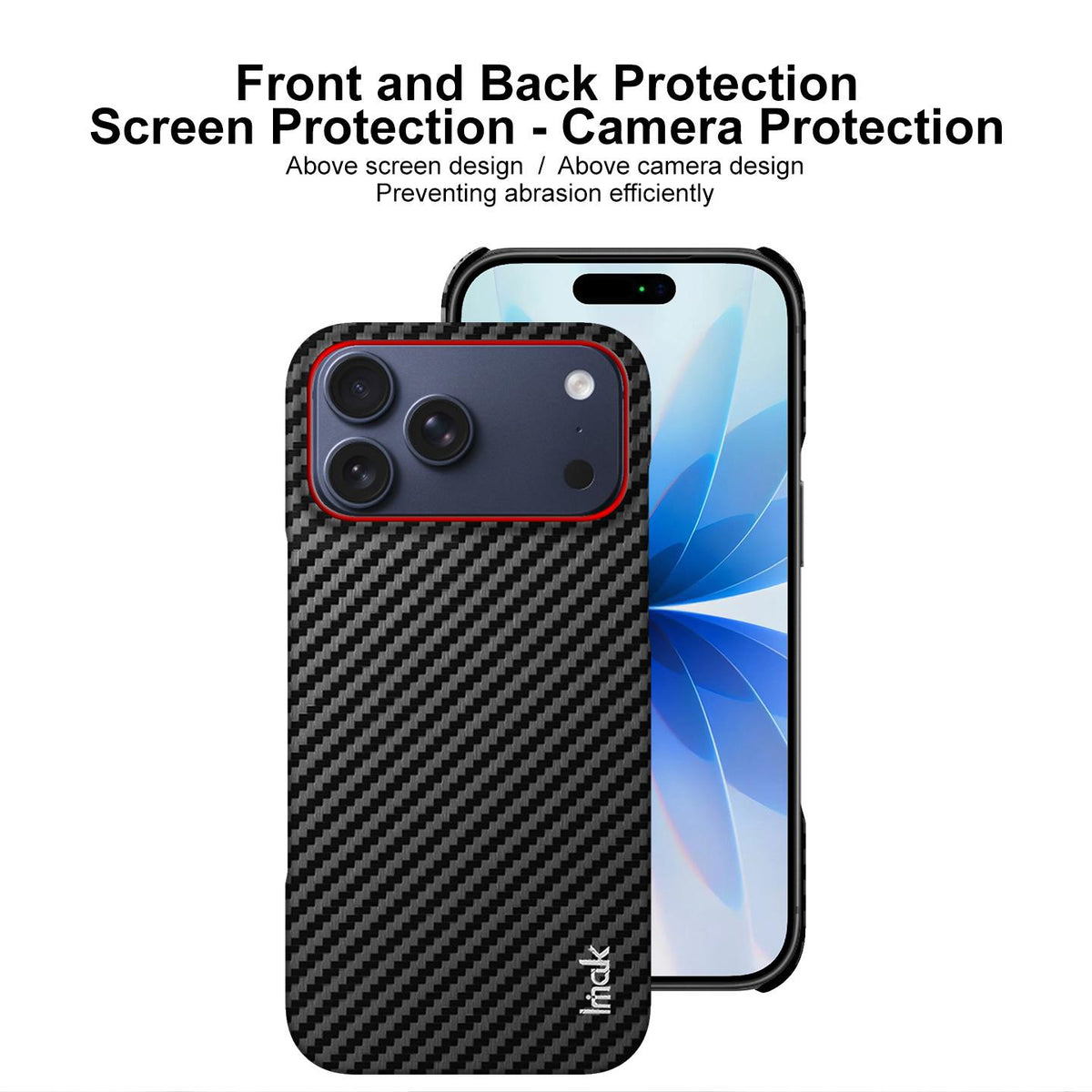 Compatible with iPhone 18 Pro Max imak Ruiyi Series Red Ring Carbon Fiber Texture Phone Case - Black
