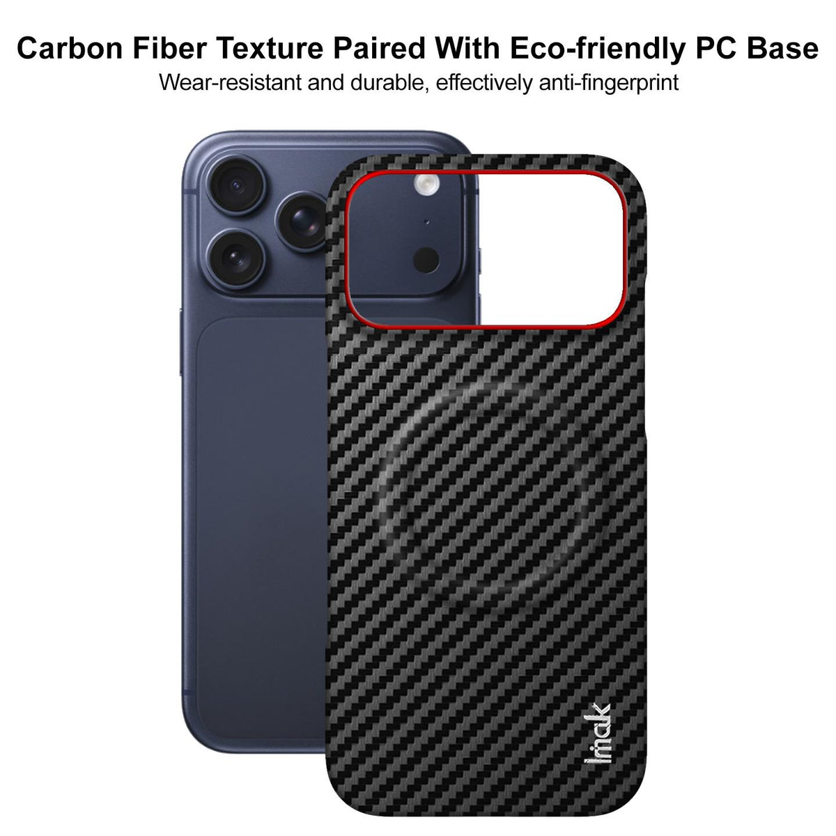 Compatible with iPhone 18 Pro Max imak Ruiyi Series Red Ring Carbon Fiber Texture Magnetic Phone Case - Black