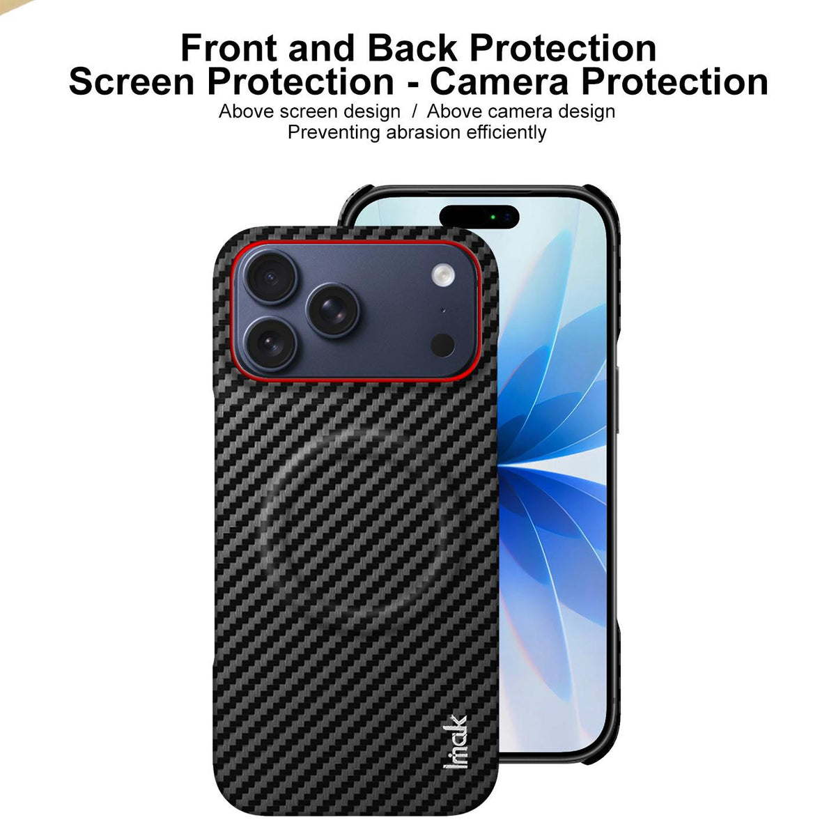Compatible with iPhone 18 Pro Max imak Ruiyi Series Red Ring Carbon Fiber Texture Magnetic Phone Case - Black