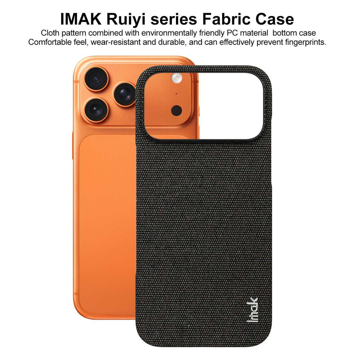 Compatible with iPhone 18 Pro Max imak Ruiyi Series Cloth Texture PU + PC Phone Case - Black