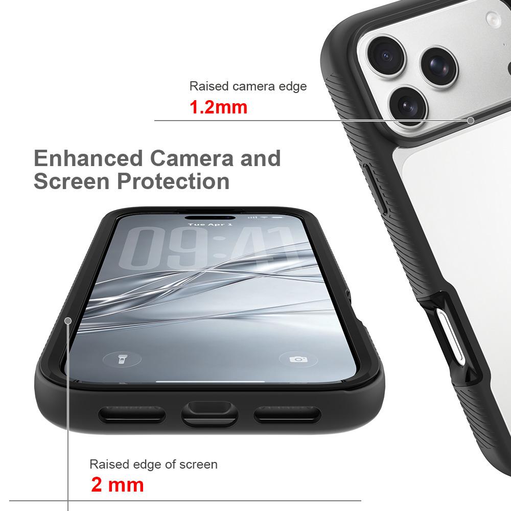 Compatible with iPhone 18 Pro Max Starry Sky Solid Color Shockproof TPU Clear PC Phone Case - Black