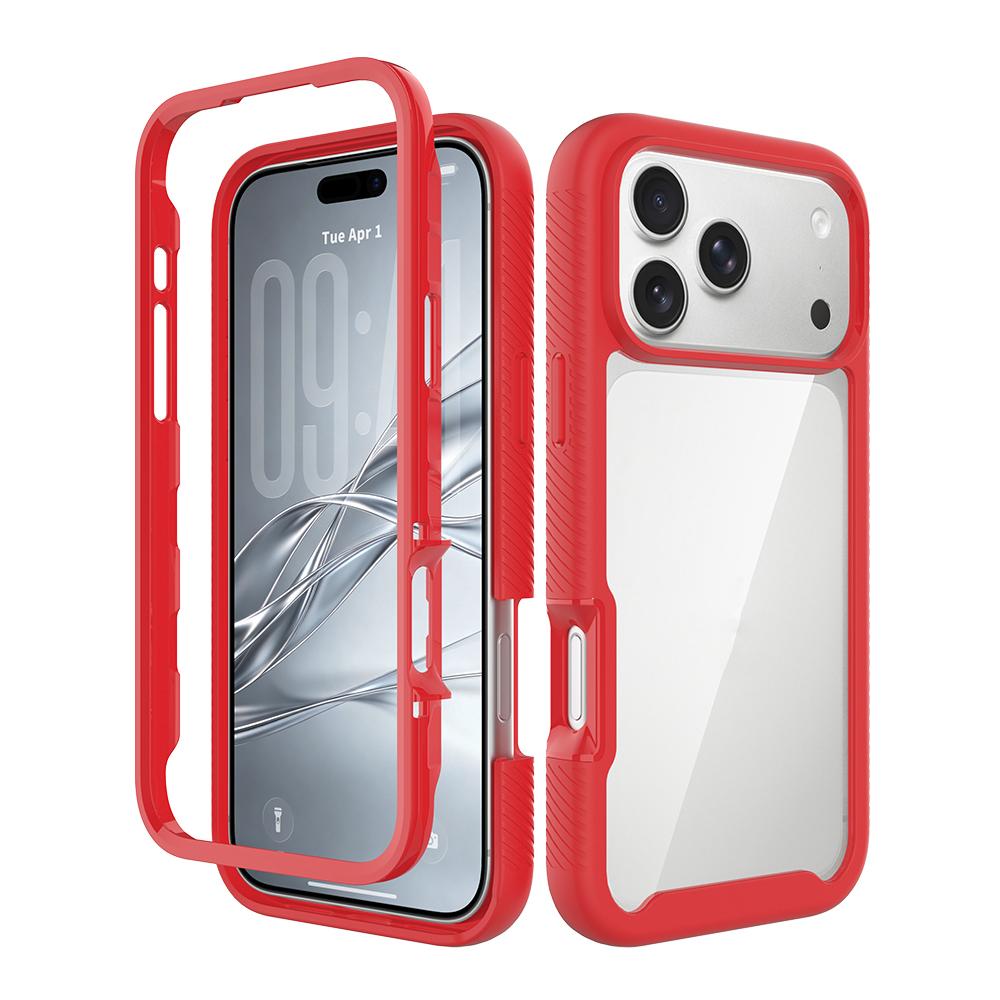Compatible with iPhone 18 Pro Max Starry Sky Solid Color Shockproof TPU Clear PC Phone Case - Red