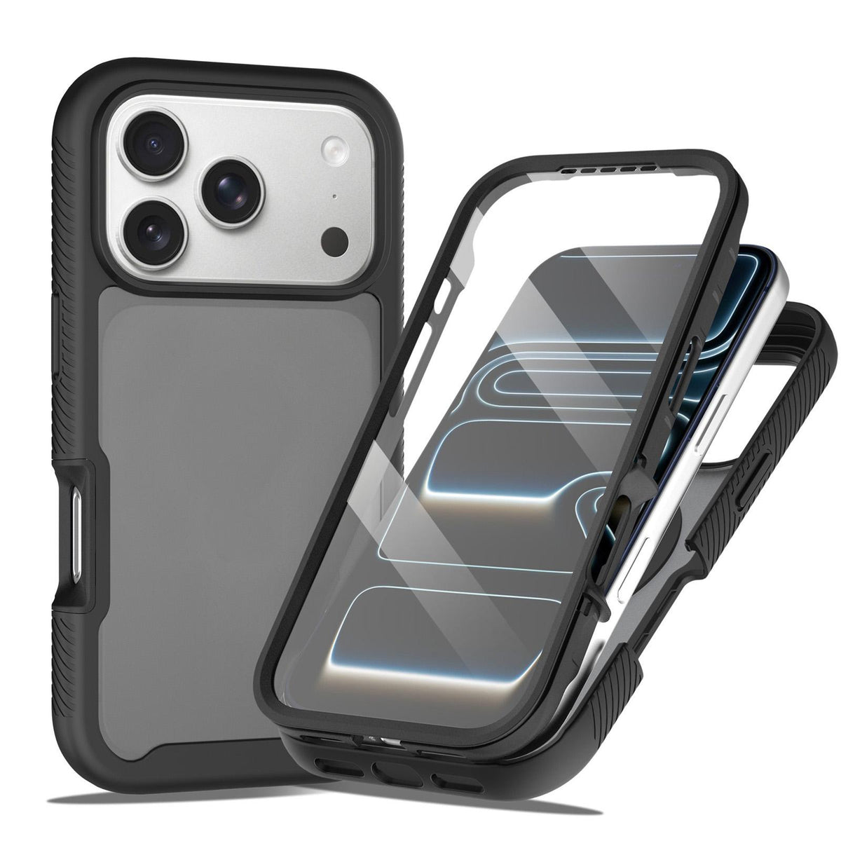 Compatible with iPhone 18 Pro Max Starry Sky Matte Two-Tone TPU Dual-Layer PC Phone Case with Screen Protector - Black