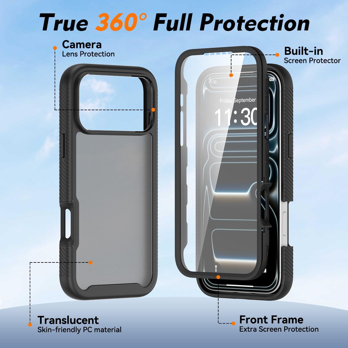 Compatible with iPhone 18 Pro Max Starry Sky Matte Two-Tone TPU Dual-Layer PC Phone Case with Screen Protector - Black