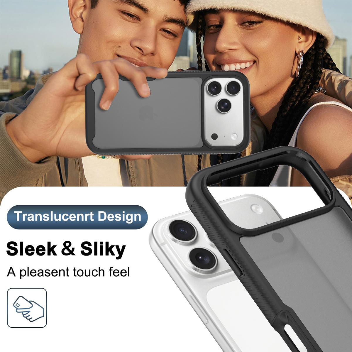Compatible with iPhone 18 Pro Max Starry Sky Matte Two-Tone TPU Dual-Layer PC Phone Case with Screen Protector - Black