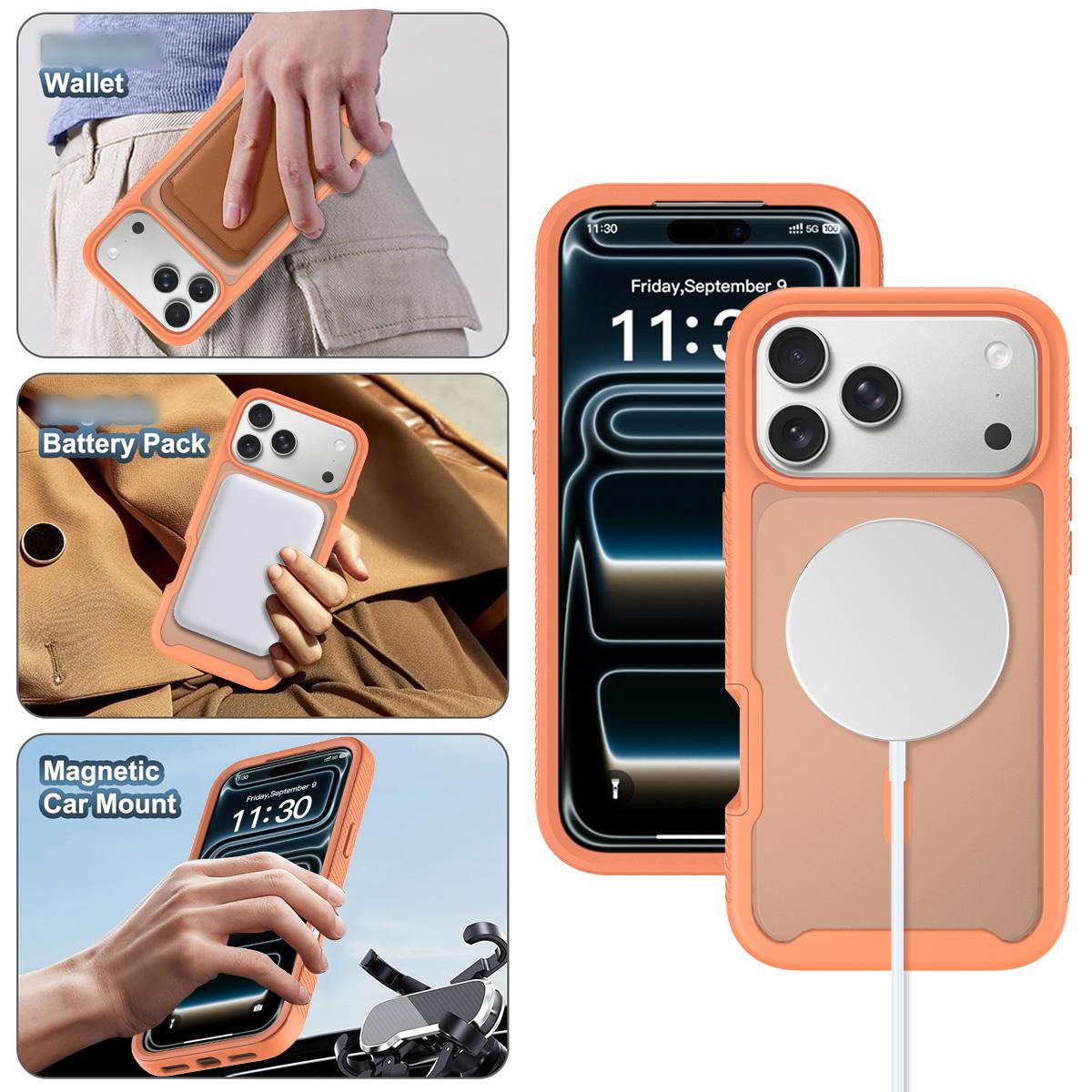 Compatible with iPhone 18 Pro Starry Sky Matte Magnetic TPU Dual-Layer PC Phone Case - Orange