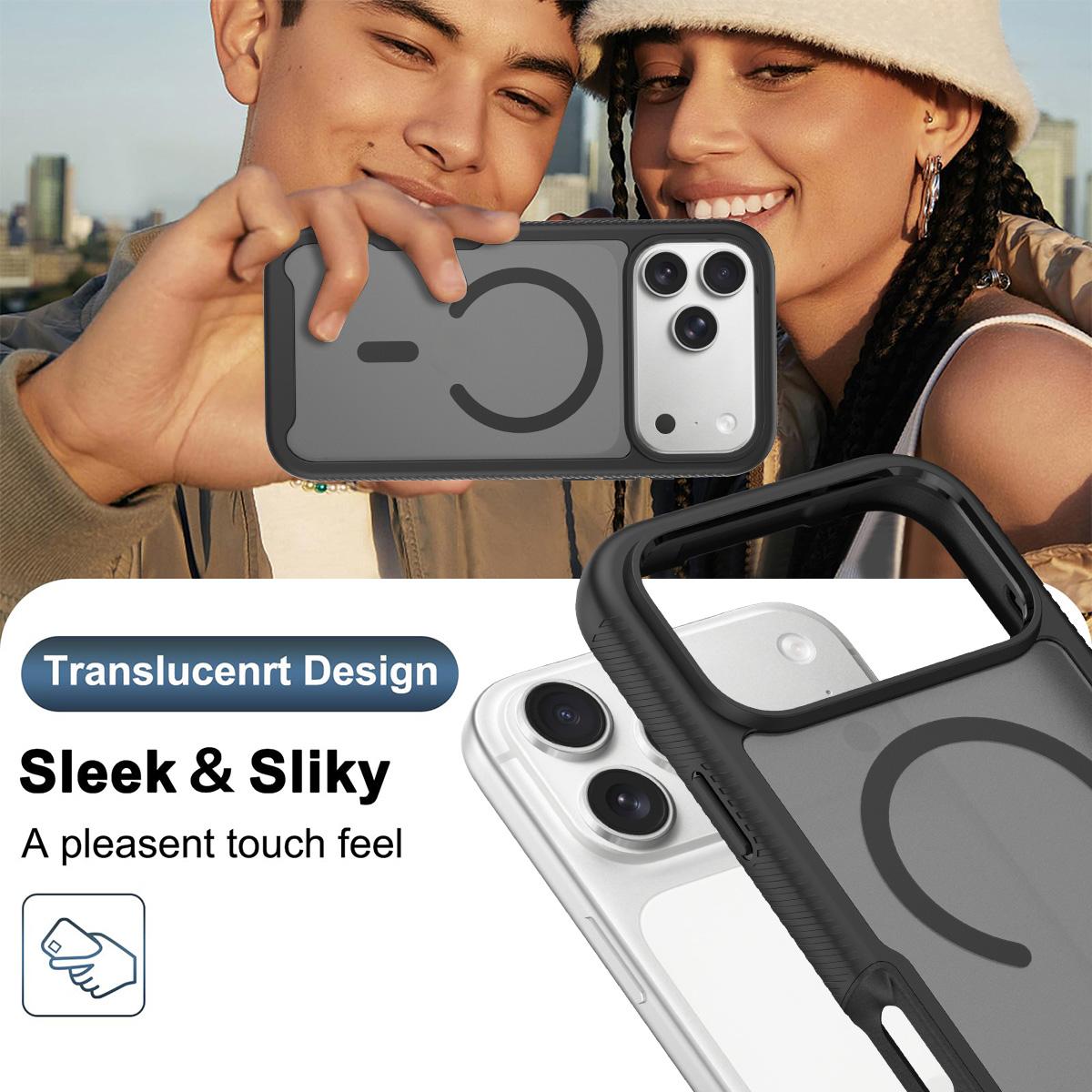 Compatible with iPhone 18 Pro Max Starry Sky Matte Magnetic TPU Dual-Layer PC Phone Case - Black