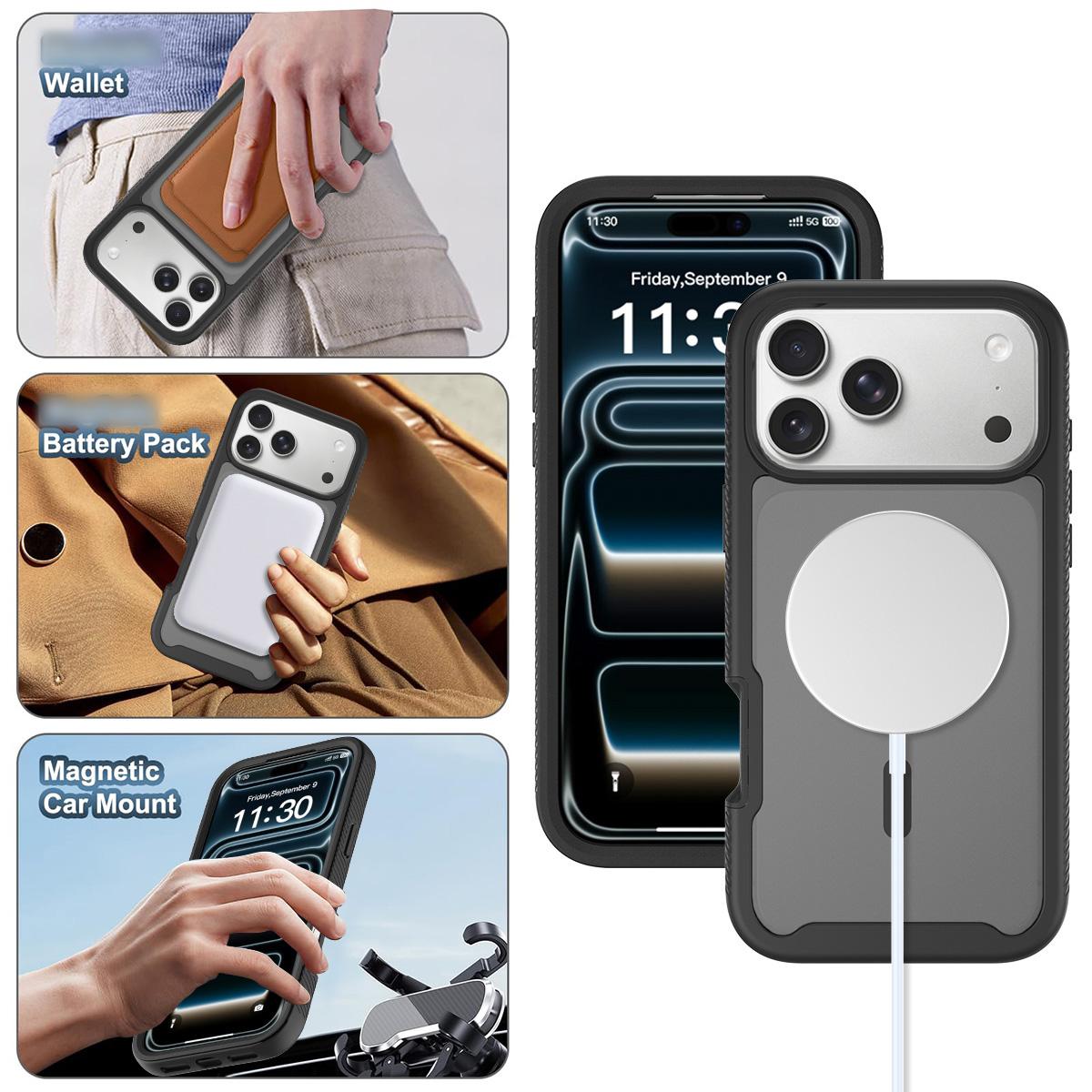 Compatible with iPhone 18 Pro Max Starry Sky Matte Magnetic TPU Dual-Layer PC Phone Case - Black