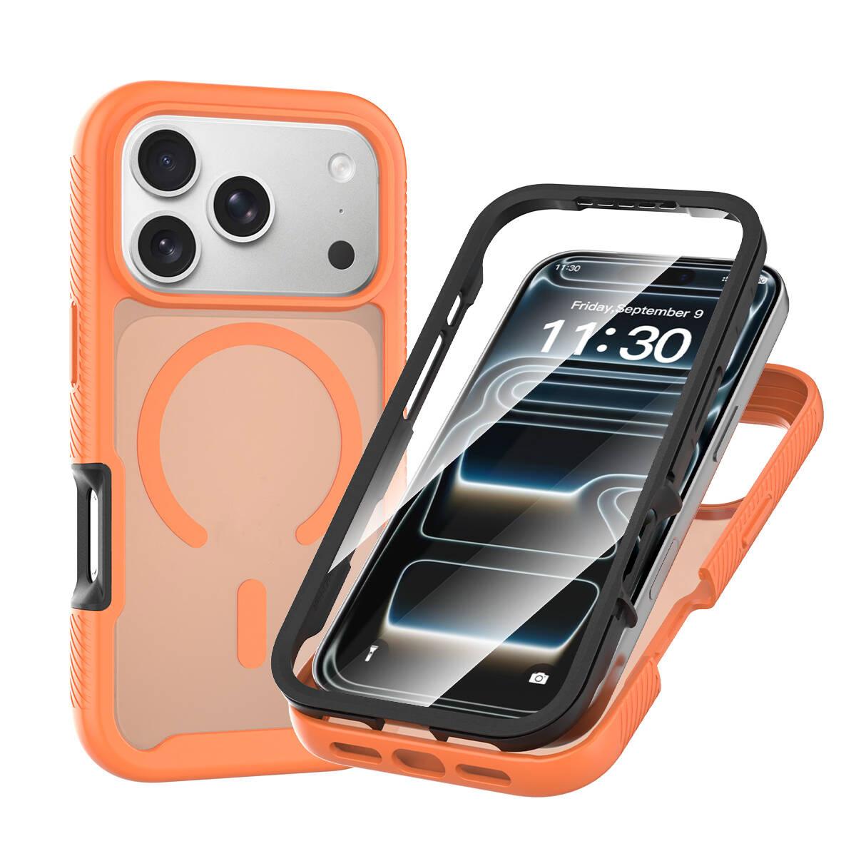 Compatible with iPhone 18 Pro Max Starry Sky Matte Magnetic TPU Dual-Layer PC Phone Case with Screen Protector - Orange