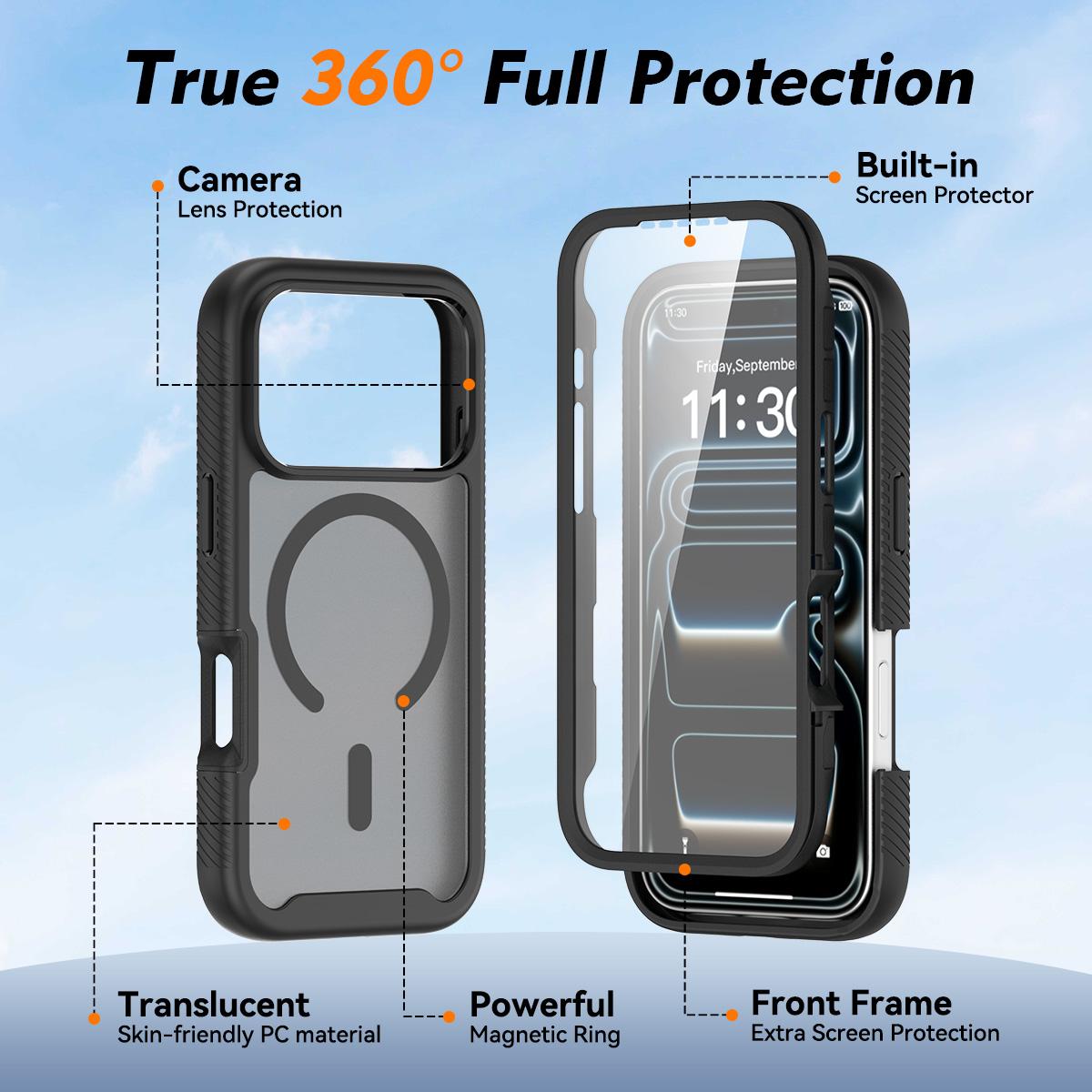Compatible with iPhone 18 Pro Max Starry Sky Matte Magnetic TPU Dual-Layer PC Phone Case with Screen Protector - Orange