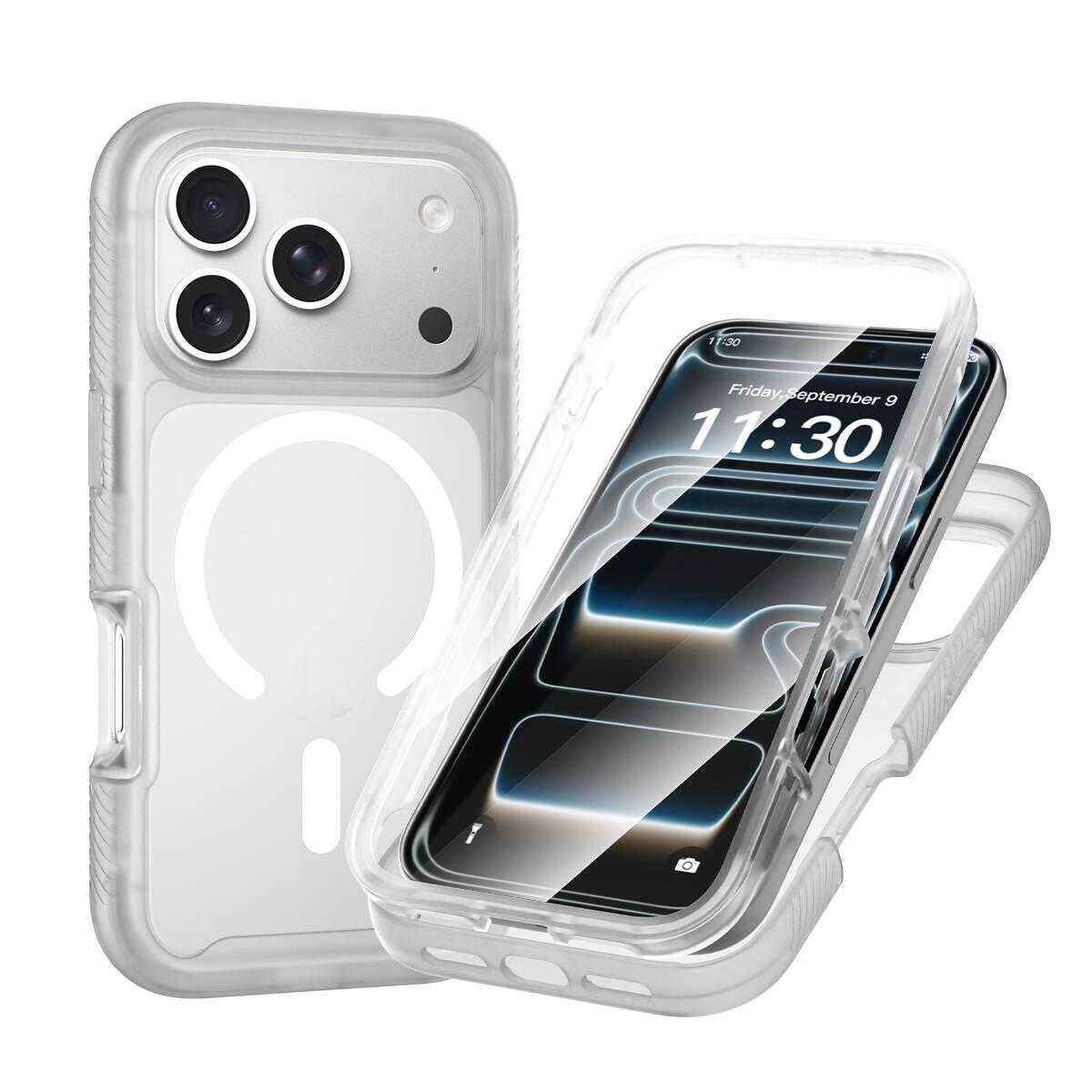 Compatible with iPhone 18 Pro Max Starry Sky Matte Magnetic TPU Dual-Layer PC Phone Case with Screen Protector - Matte Transparent