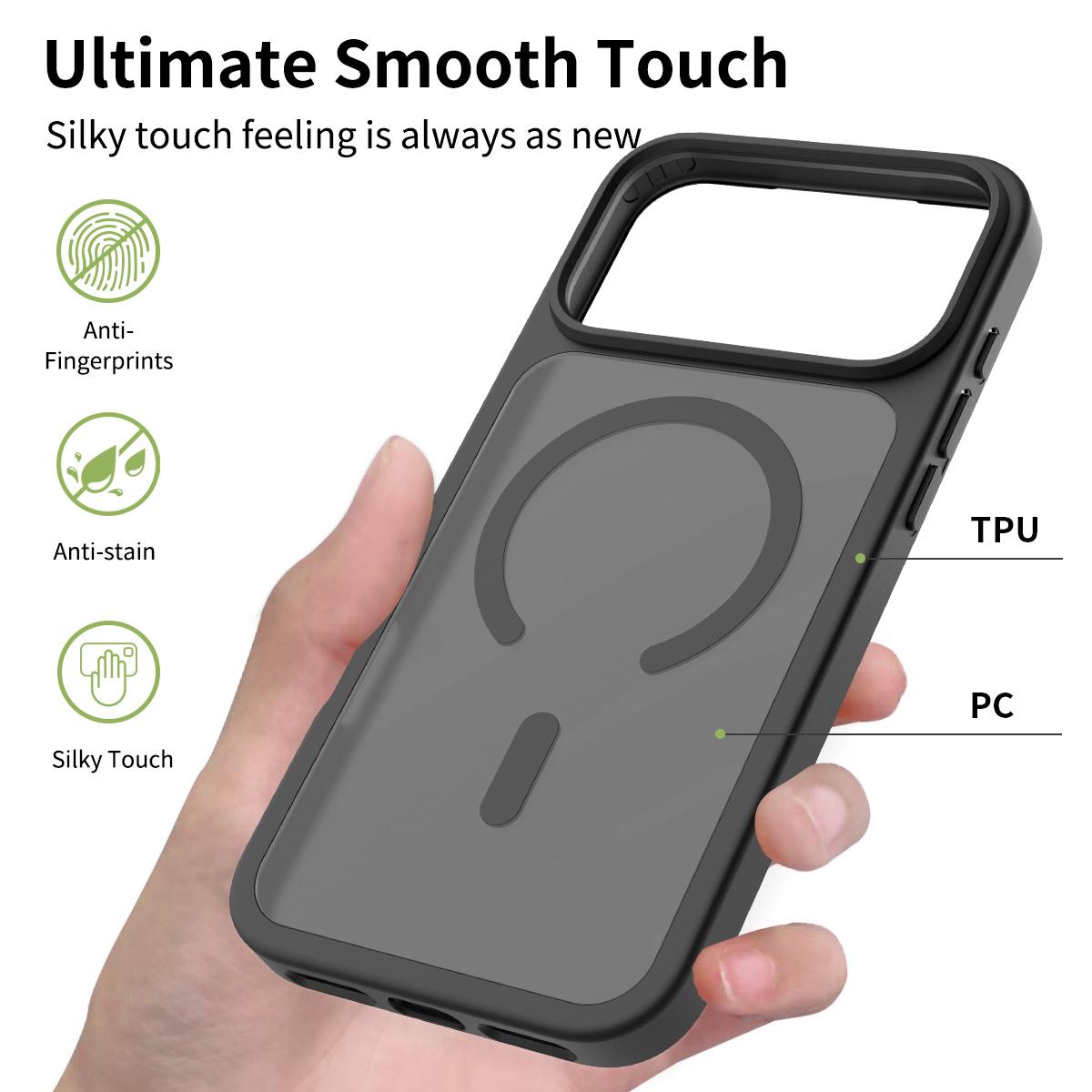 Compatible with iPhone 18 Pro Max Skin Feel TPU Dual-Layer PC MagSafe Phone Case - Black
