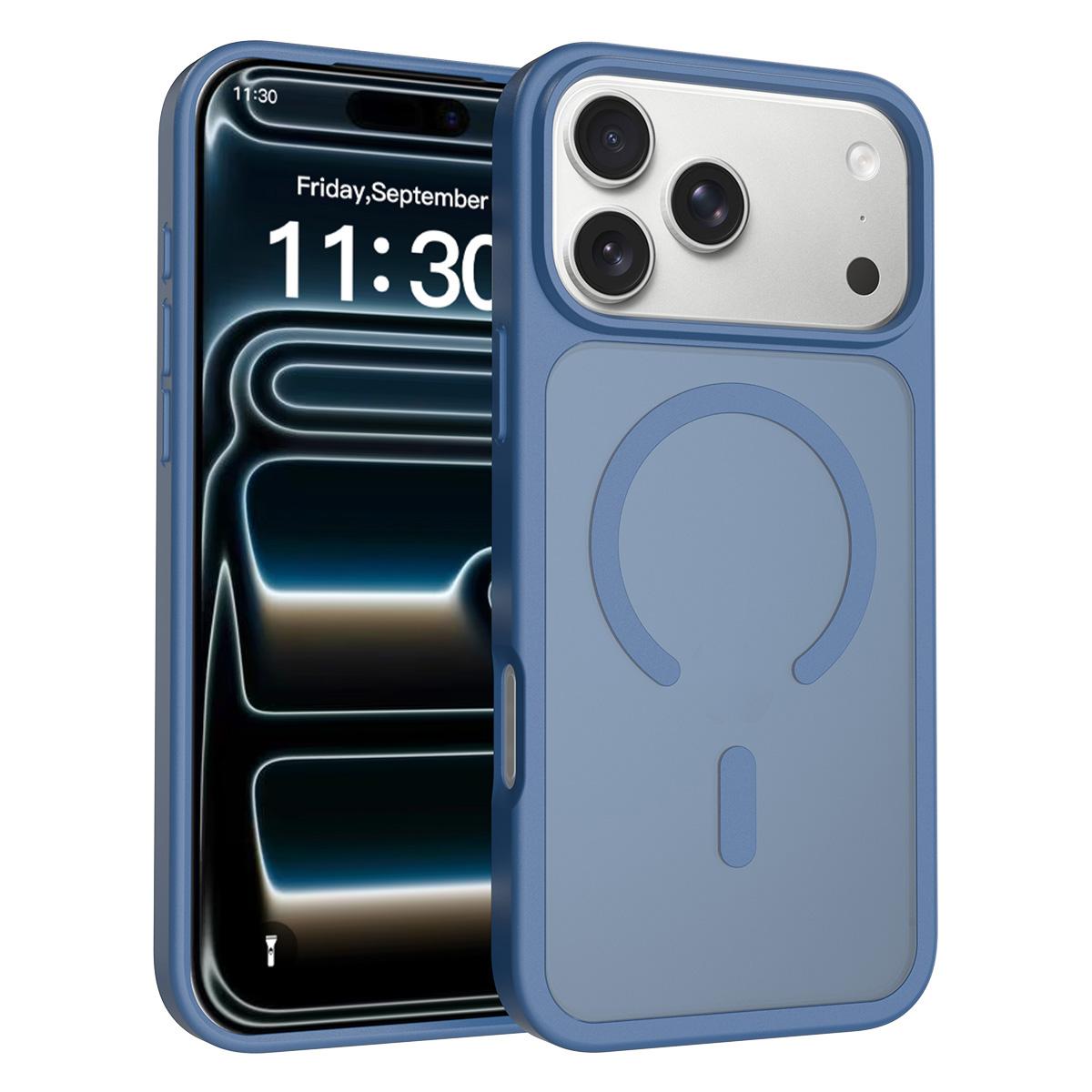 Compatible with iPhone 18 Pro Max Skin Feel TPU Dual-Layer PC MagSafe Phone Case - Blue