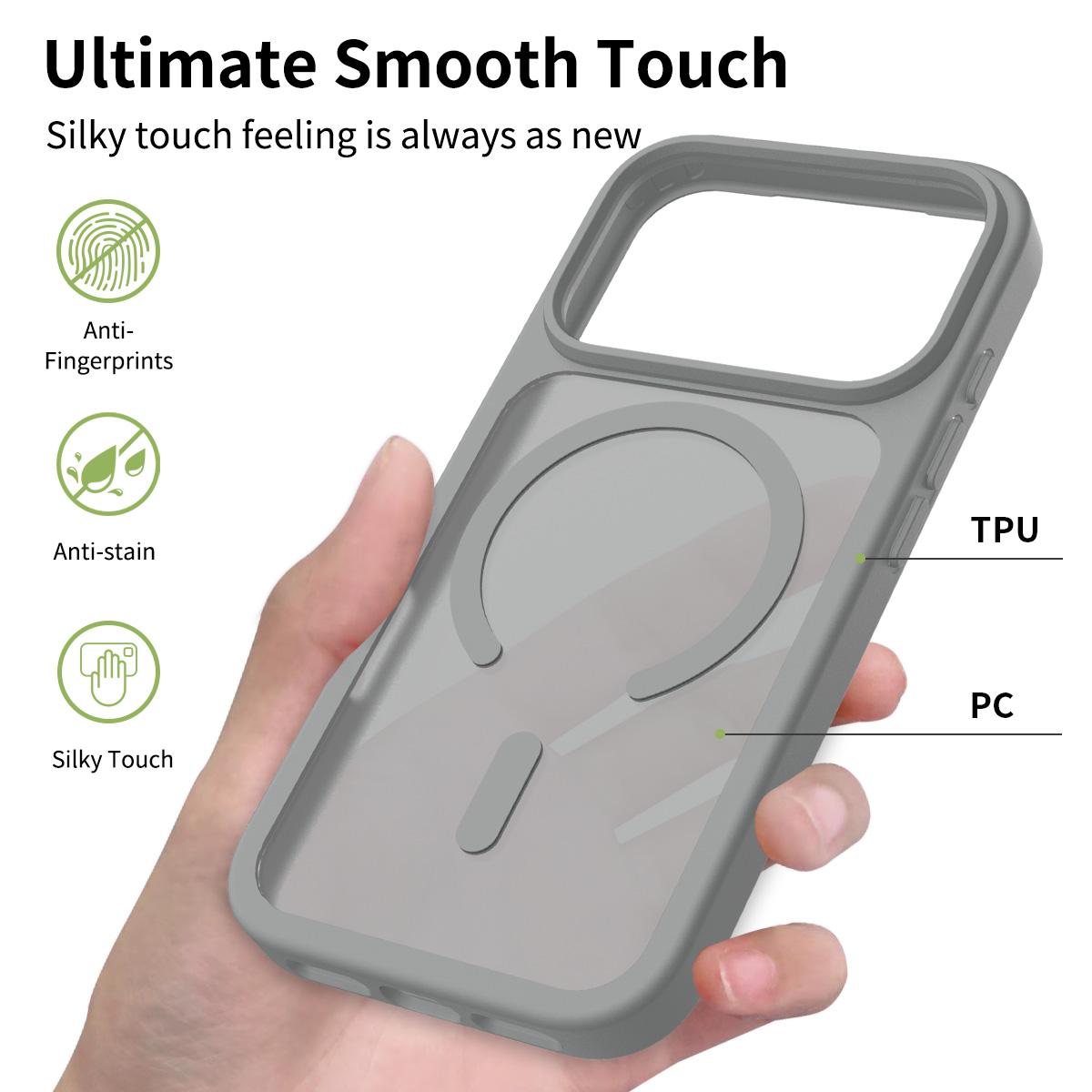 Compatible with iPhone 18 Pro Max Skin Feel TPU Dual-Layer PC MagSafe Phone Case - Dark Grey