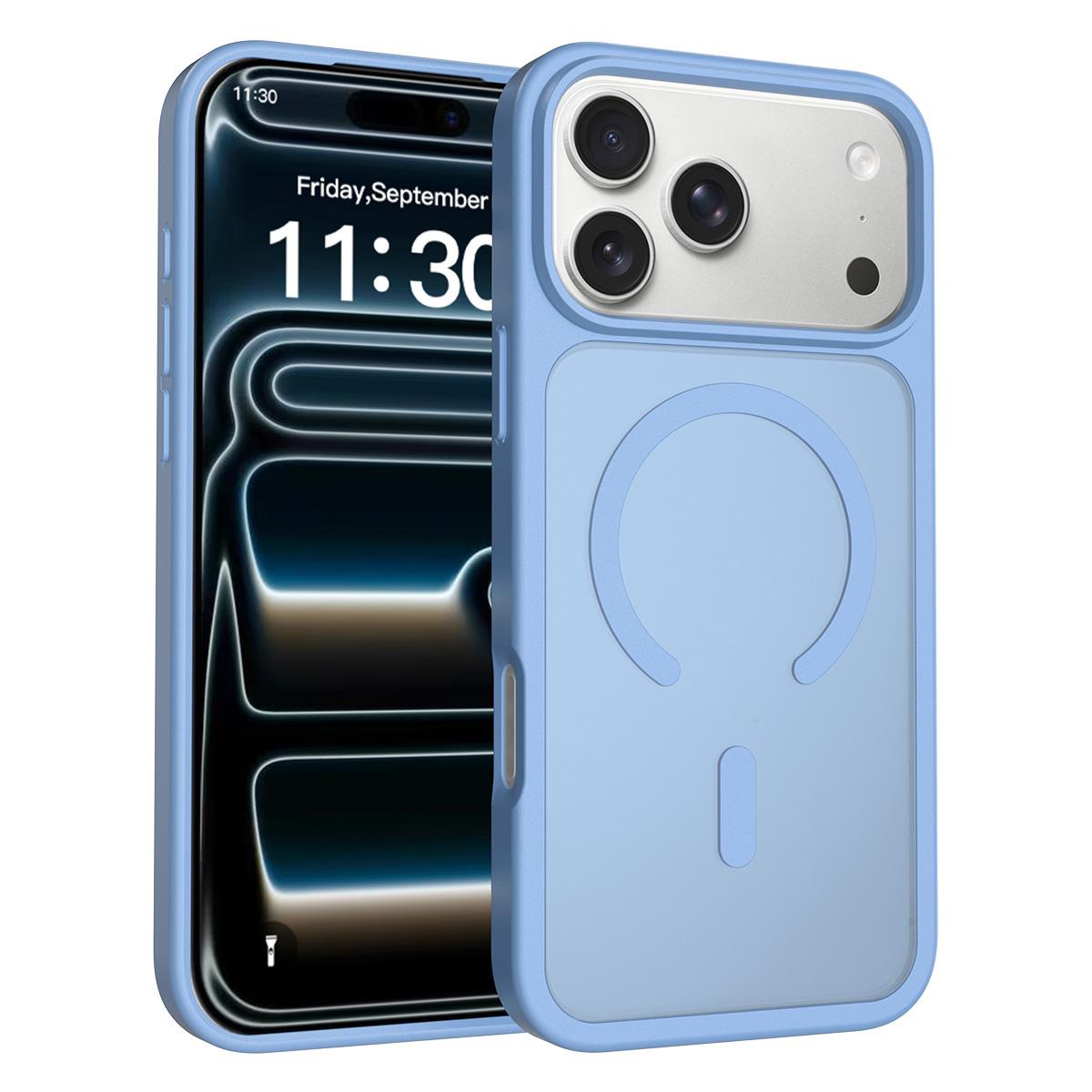Compatible with iPhone 18 Pro Max Skin Feel TPU Dual-Layer PC MagSafe Phone Case - Sierra Blue