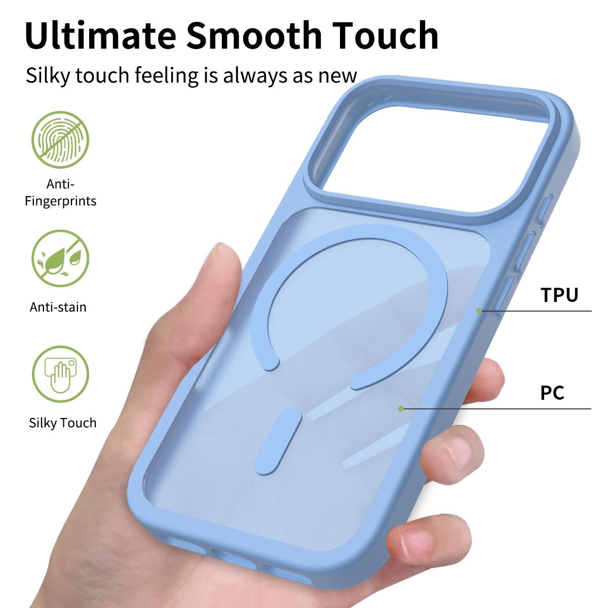 Compatible with iPhone 18 Pro Max Skin Feel TPU Dual-Layer PC MagSafe Phone Case - Sierra Blue